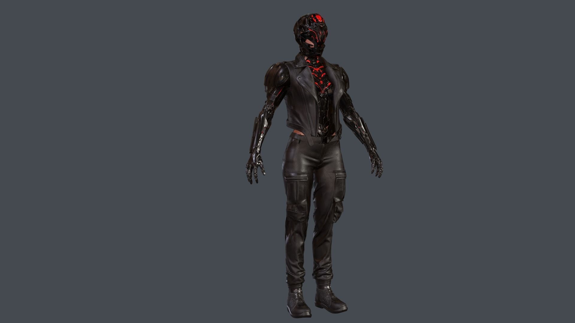 CyborgKiller woman holding gun Low-poly 3D model_14