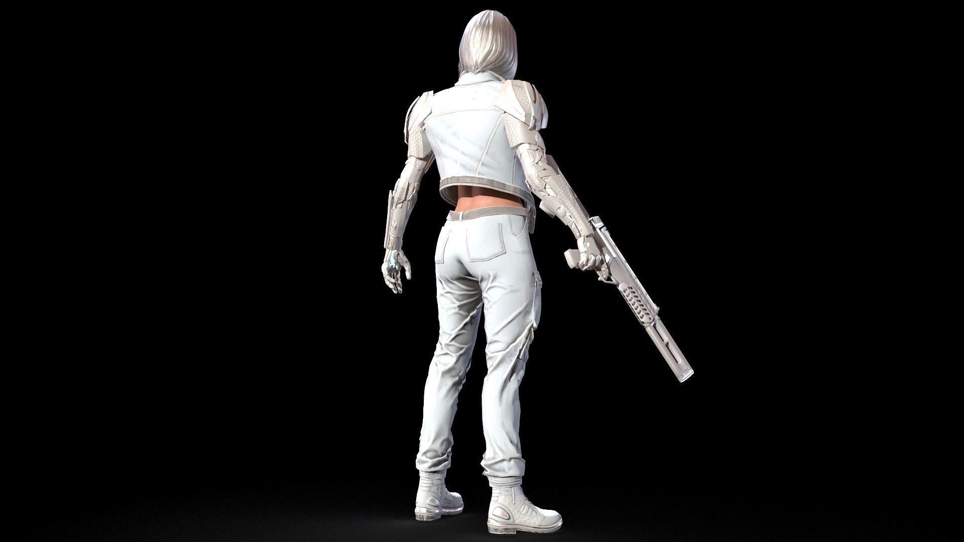 CyborgKiller woman holding gun Low-poly 3D model_45