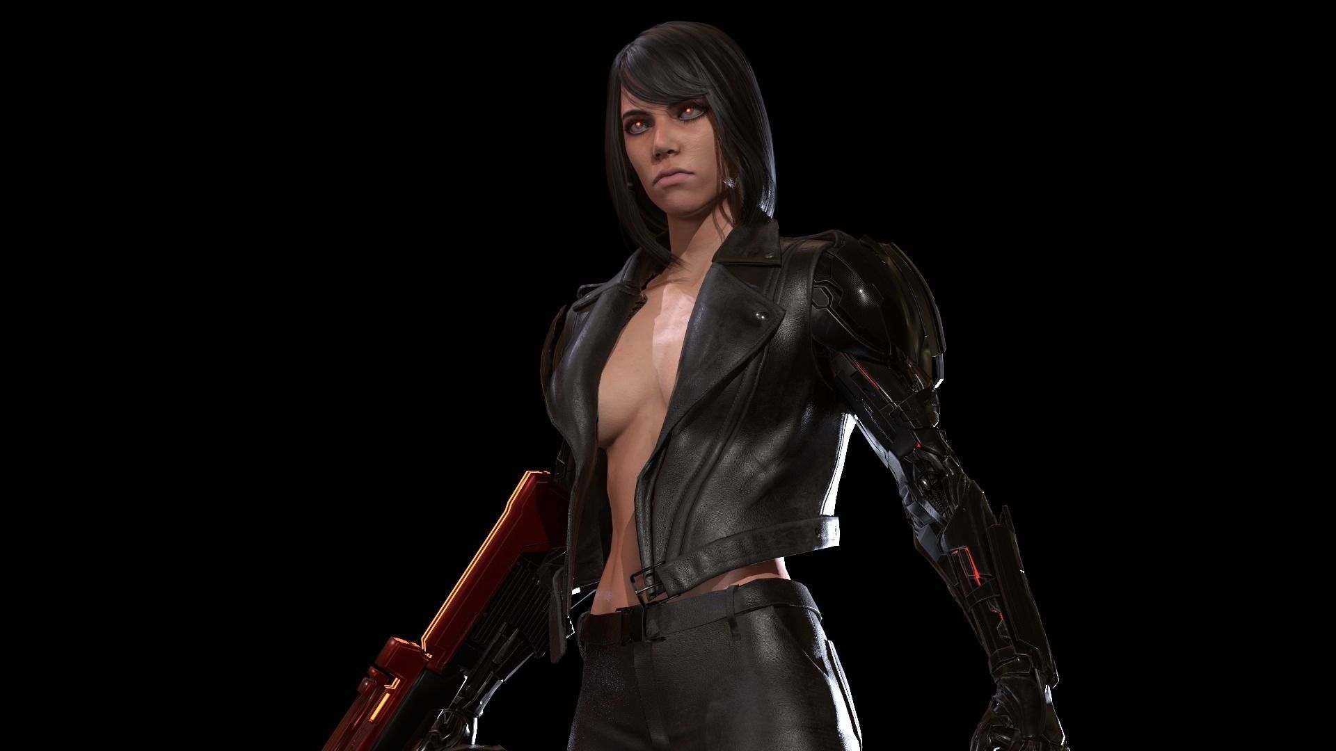 CyborgKiller woman holding gun Low-poly 3D model_61