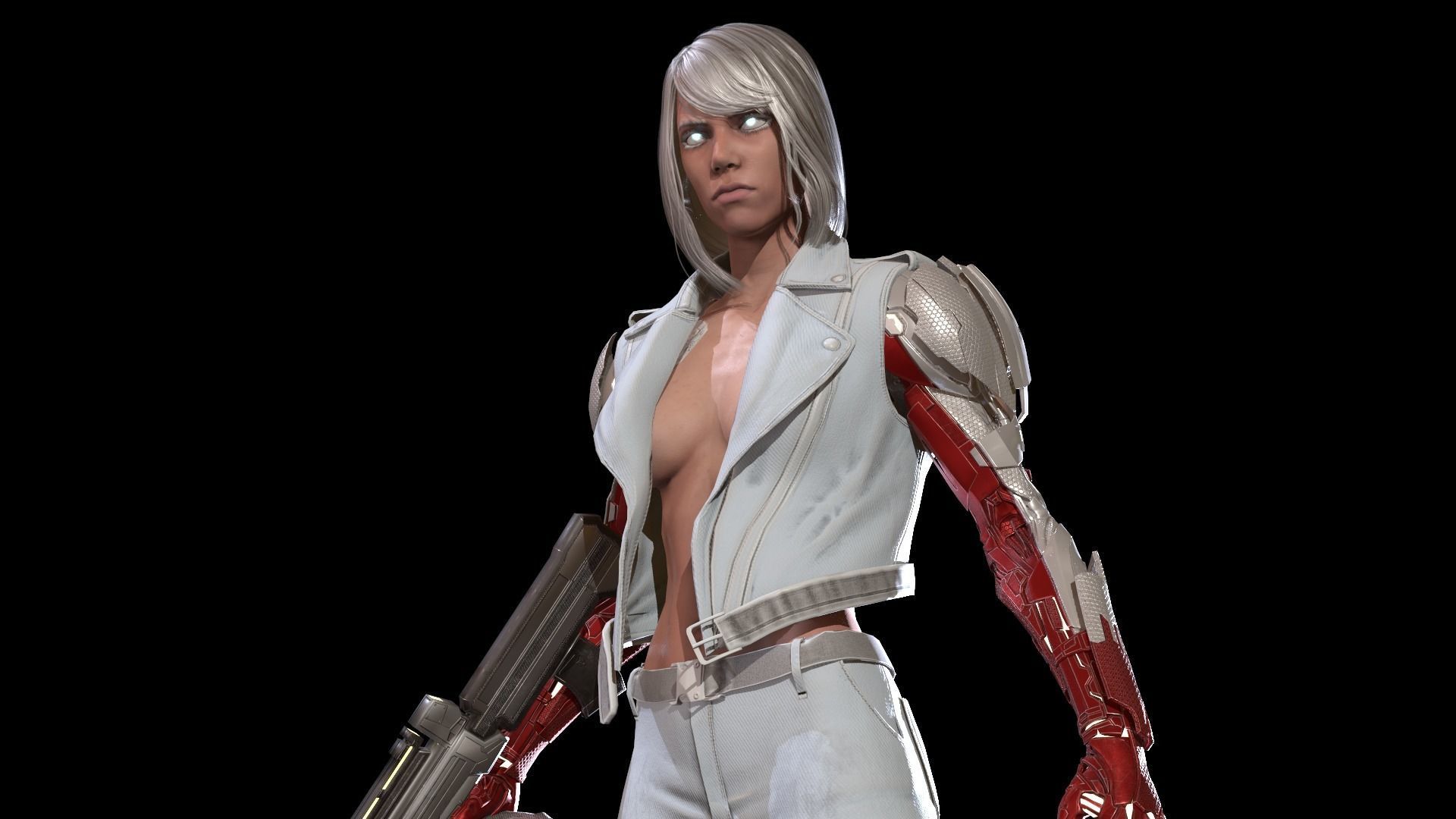 CyborgKiller woman holding gun Low-poly 3D model_67