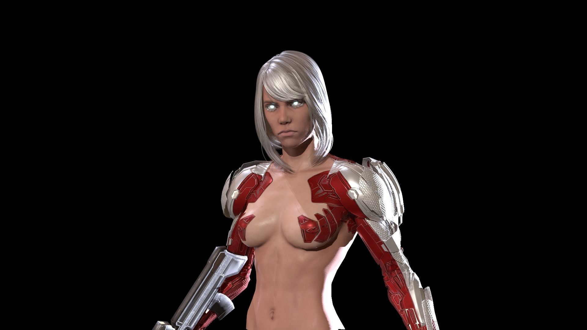 CyborgKiller woman holding gun Low-poly 3D model_9
