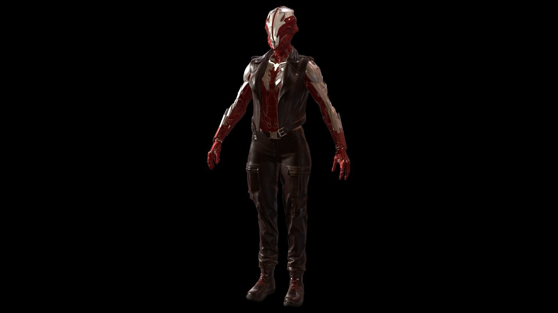 CyborgKiller woman holding gun Low-poly 3D model_23