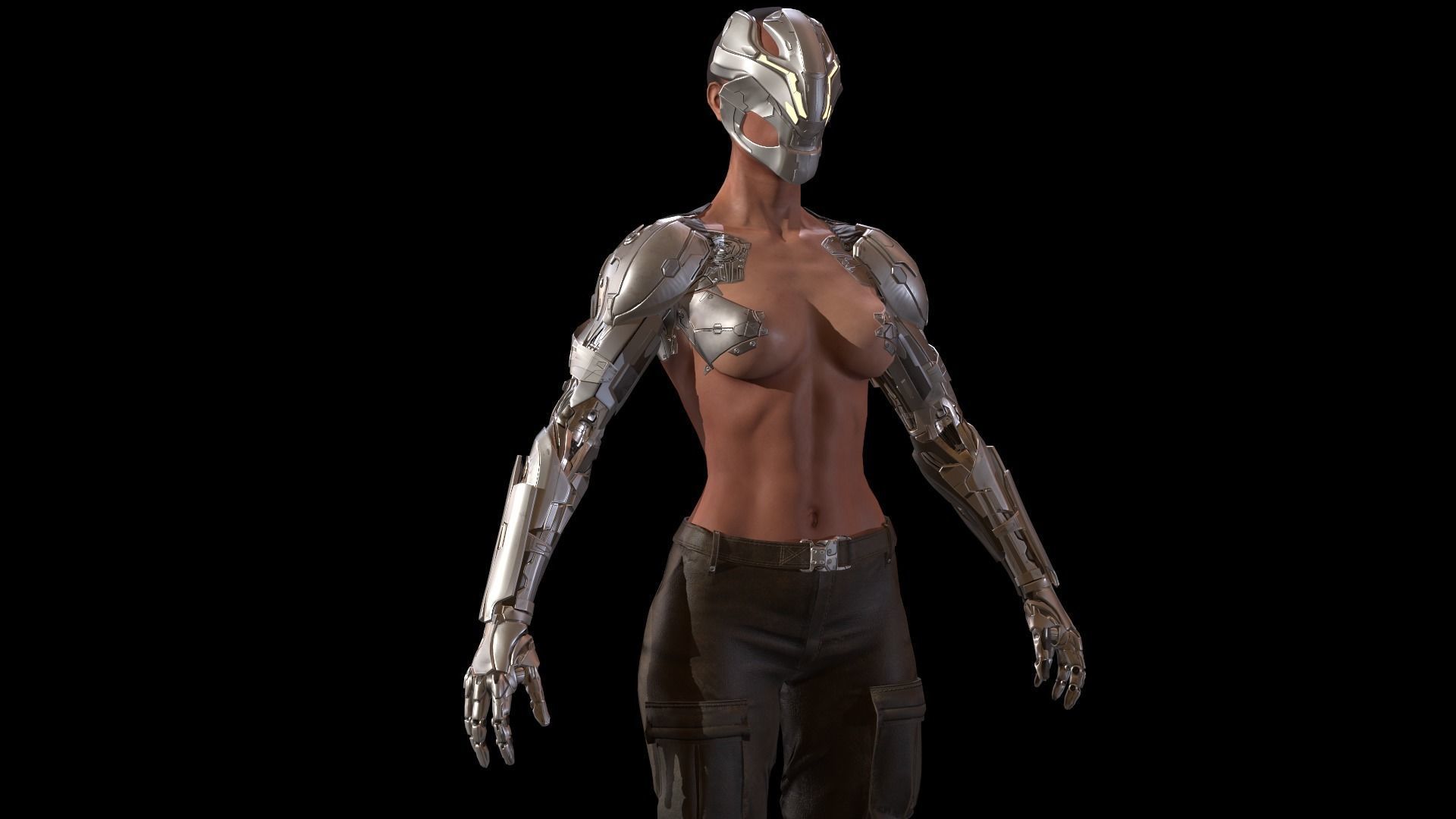 CyborgKiller woman holding gun Low-poly 3D model_70