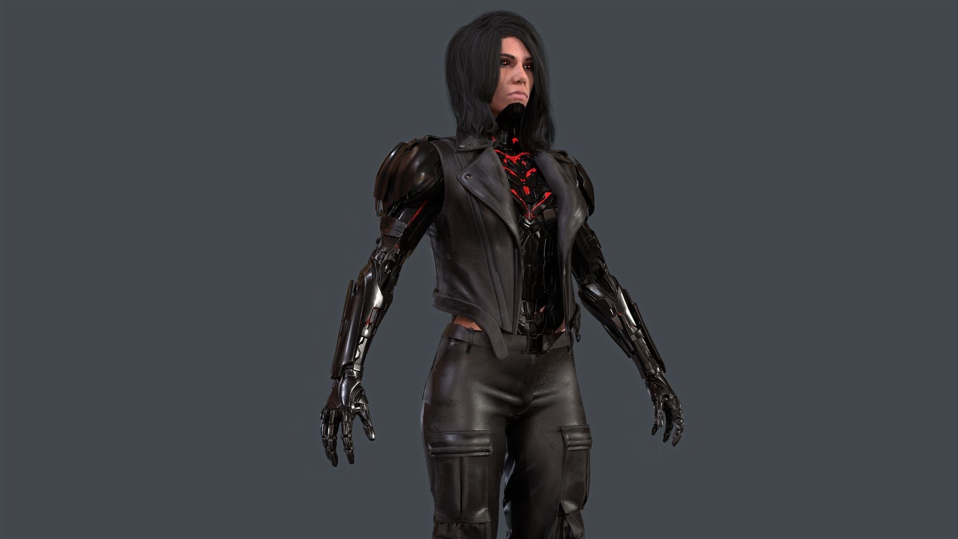 CyborgKiller woman holding gun Low-poly 3D model_55