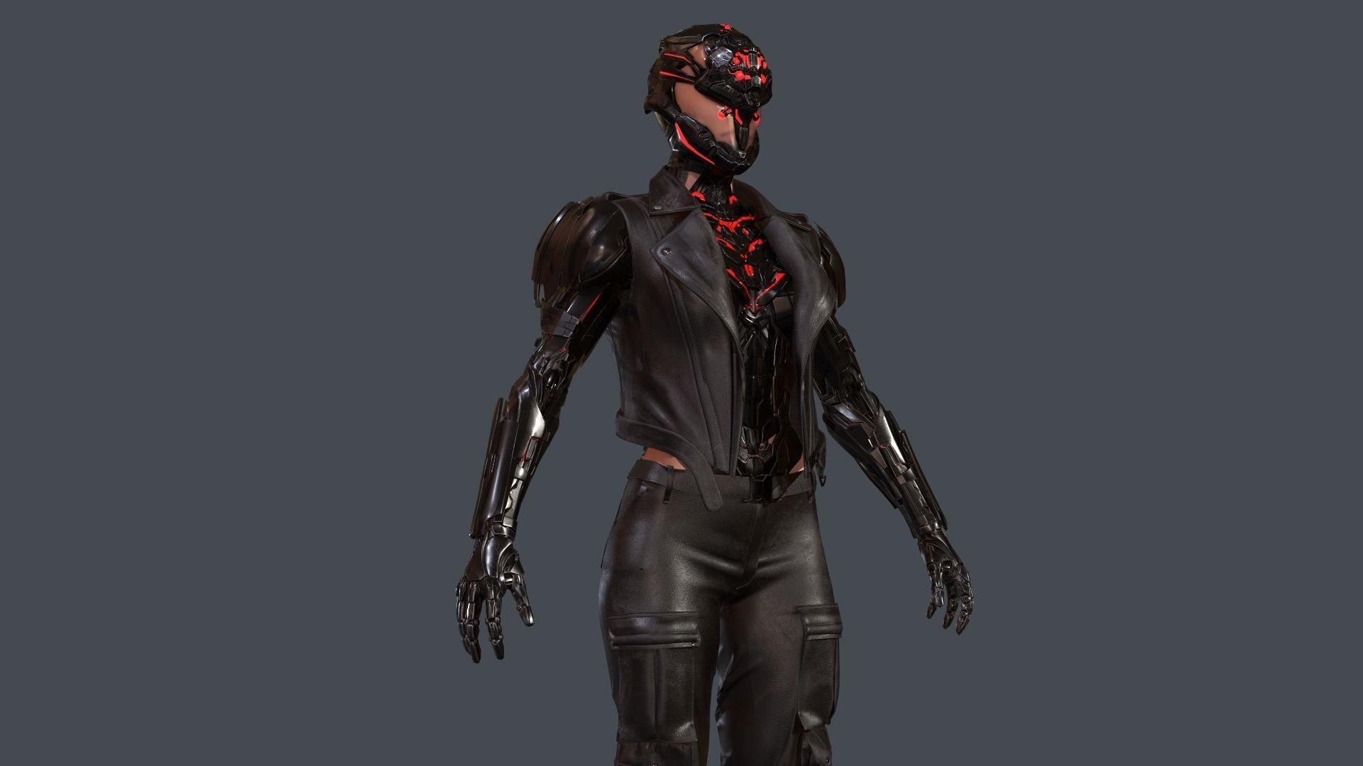 CyborgKiller woman holding gun Low-poly 3D model_48