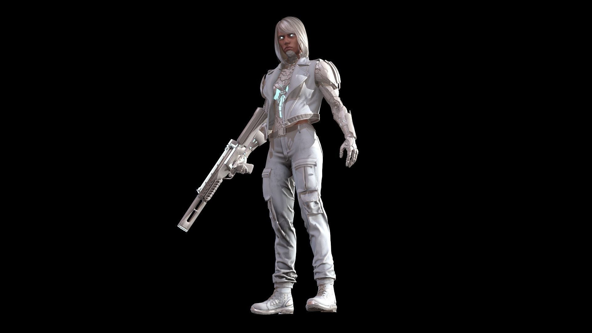 CyborgKiller woman holding gun Low-poly 3D model_37