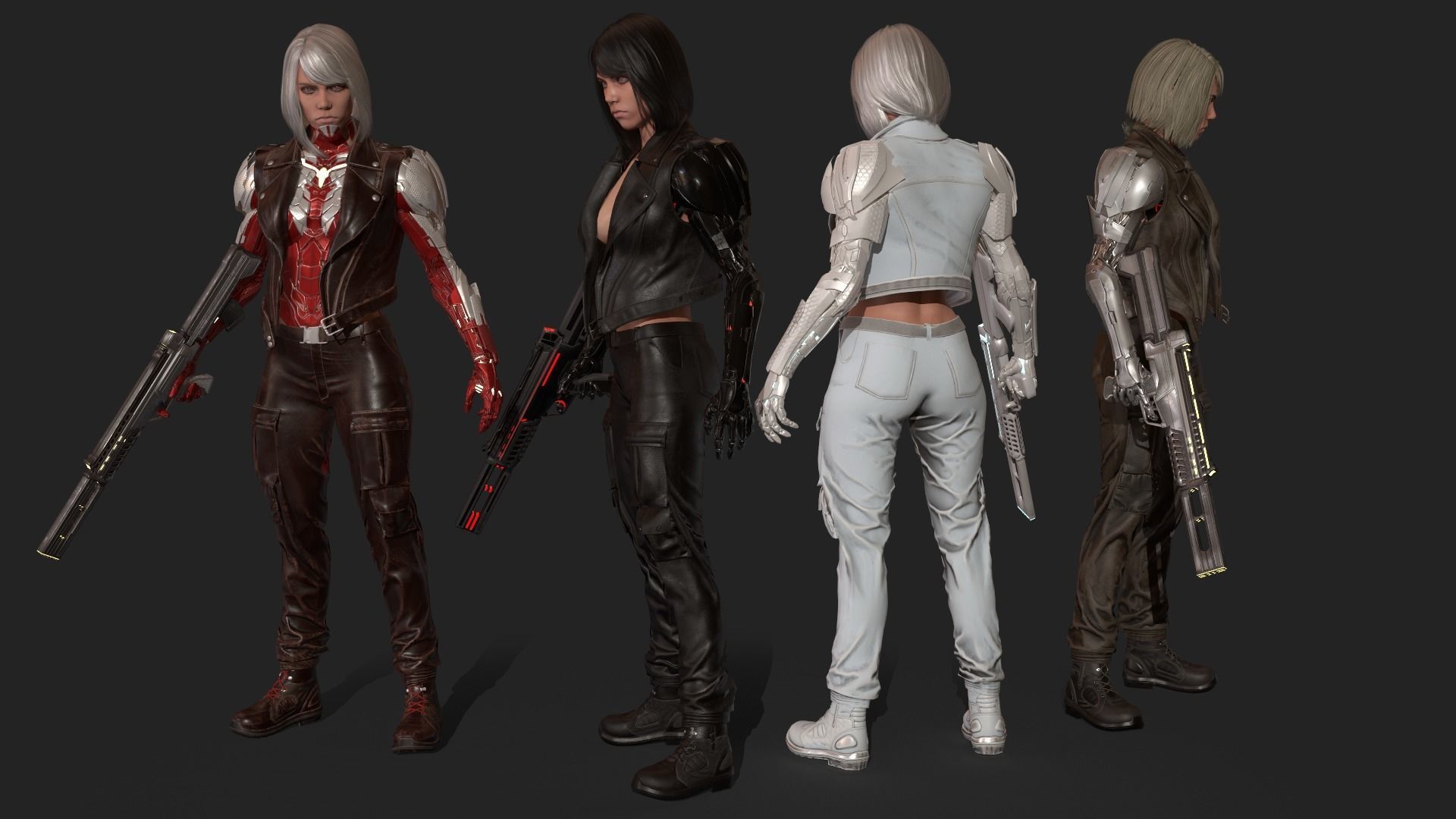 CyborgKiller woman holding gun Low-poly 3D model_4