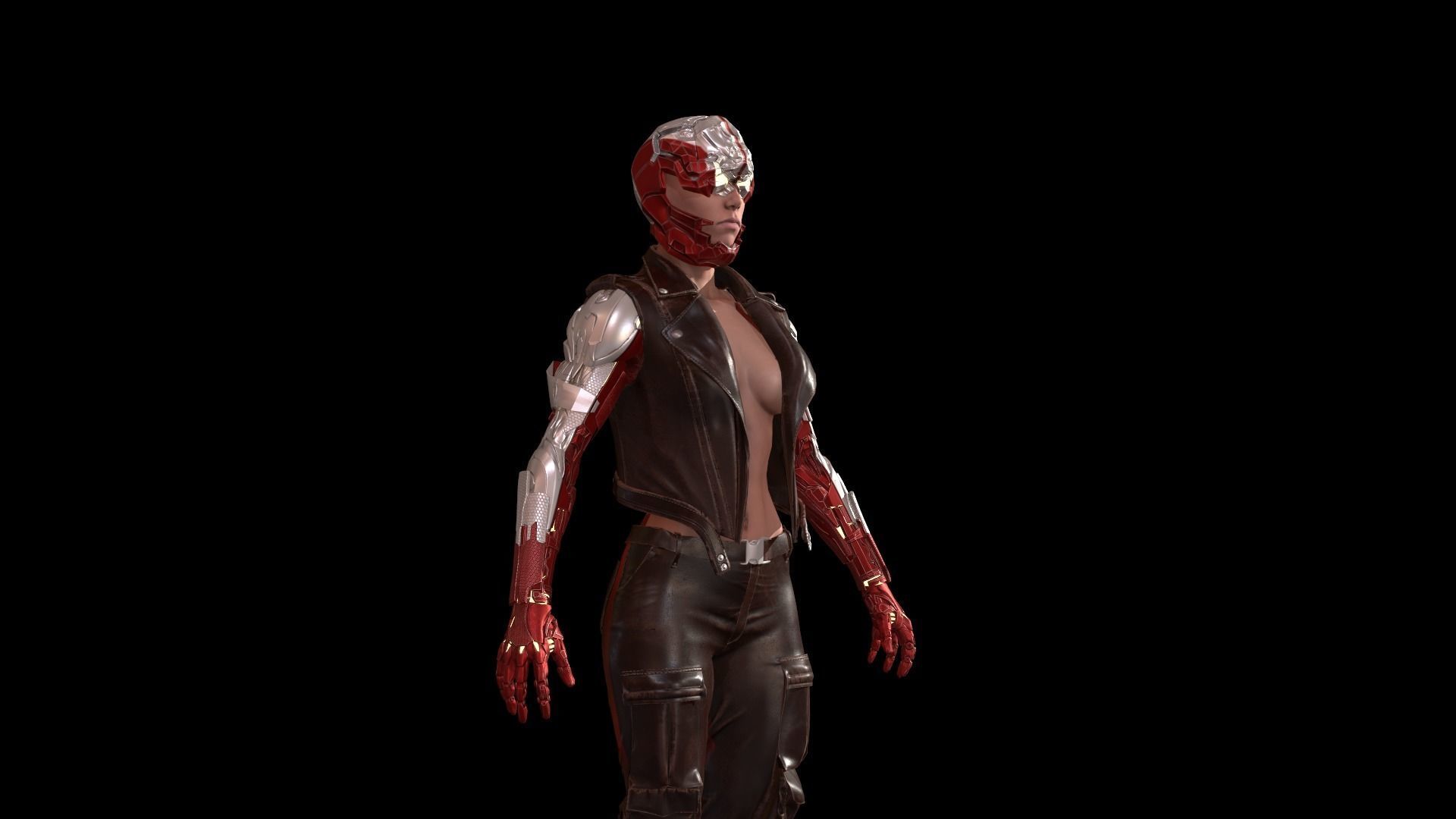 CyborgKiller woman holding gun Low-poly 3D model_64