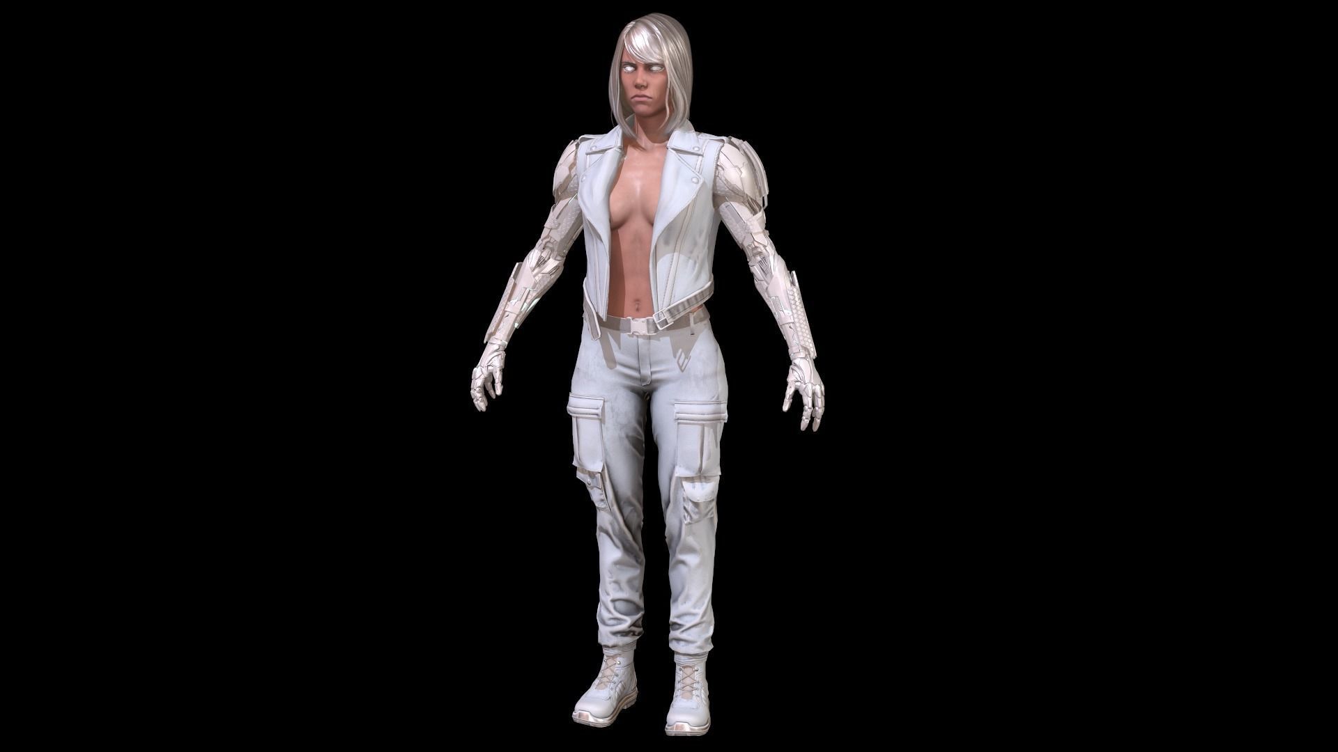 CyborgKiller woman holding gun Low-poly 3D model_11