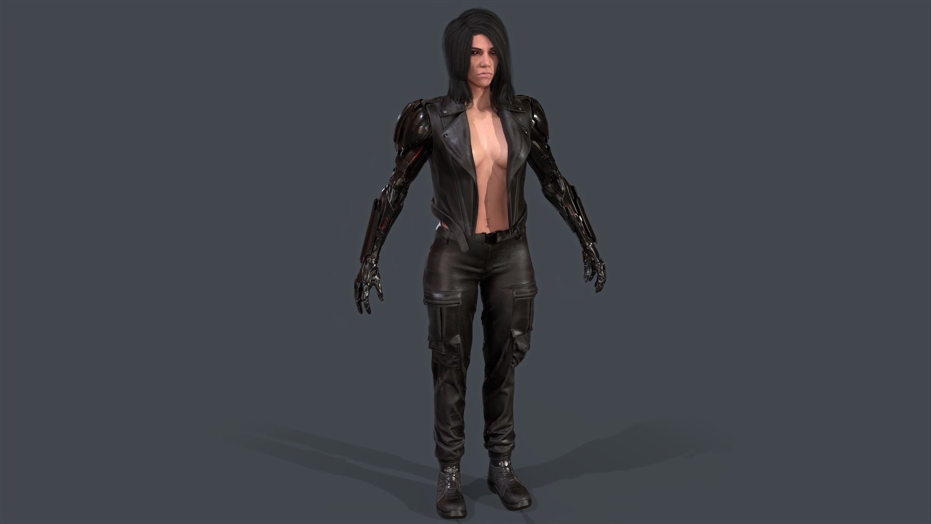 CyborgKiller woman holding gun Low-poly 3D model_17