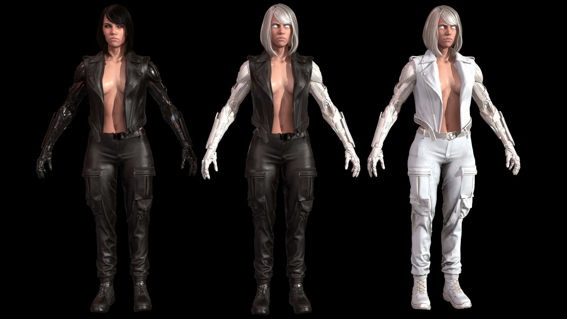 CyborgKiller woman holding gun Low-poly 3D model_5