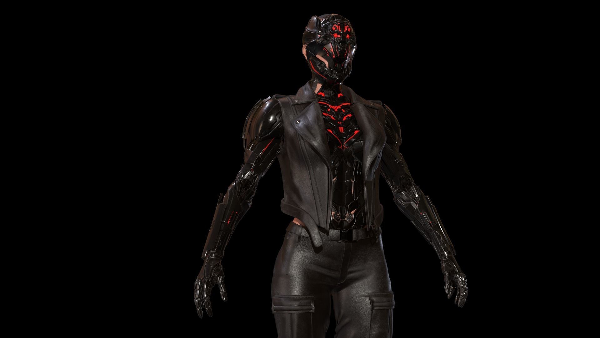 CyborgKiller woman holding gun Low-poly 3D model_56