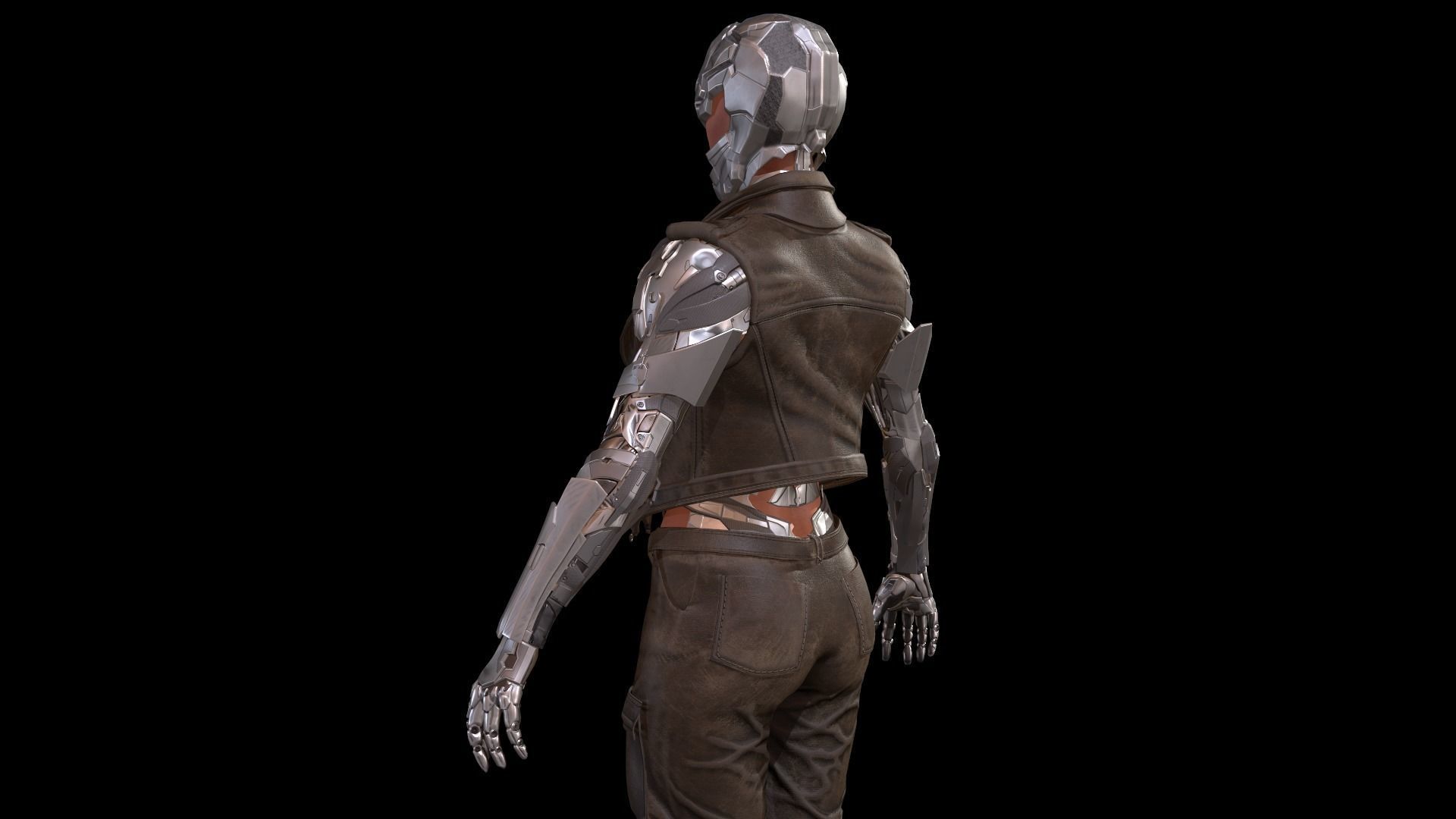 CyborgKiller woman holding gun Low-poly 3D model_52