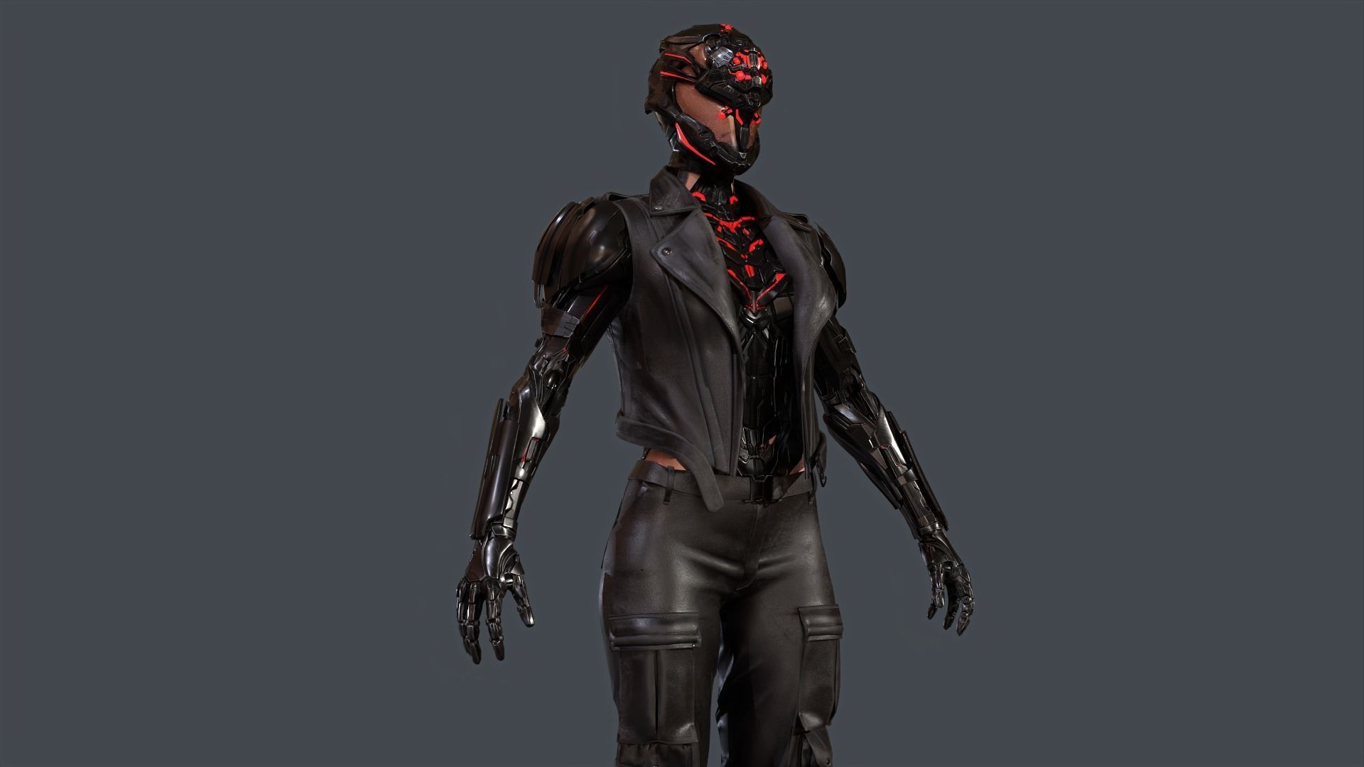 CyborgKiller woman holding gun Low-poly 3D model_39