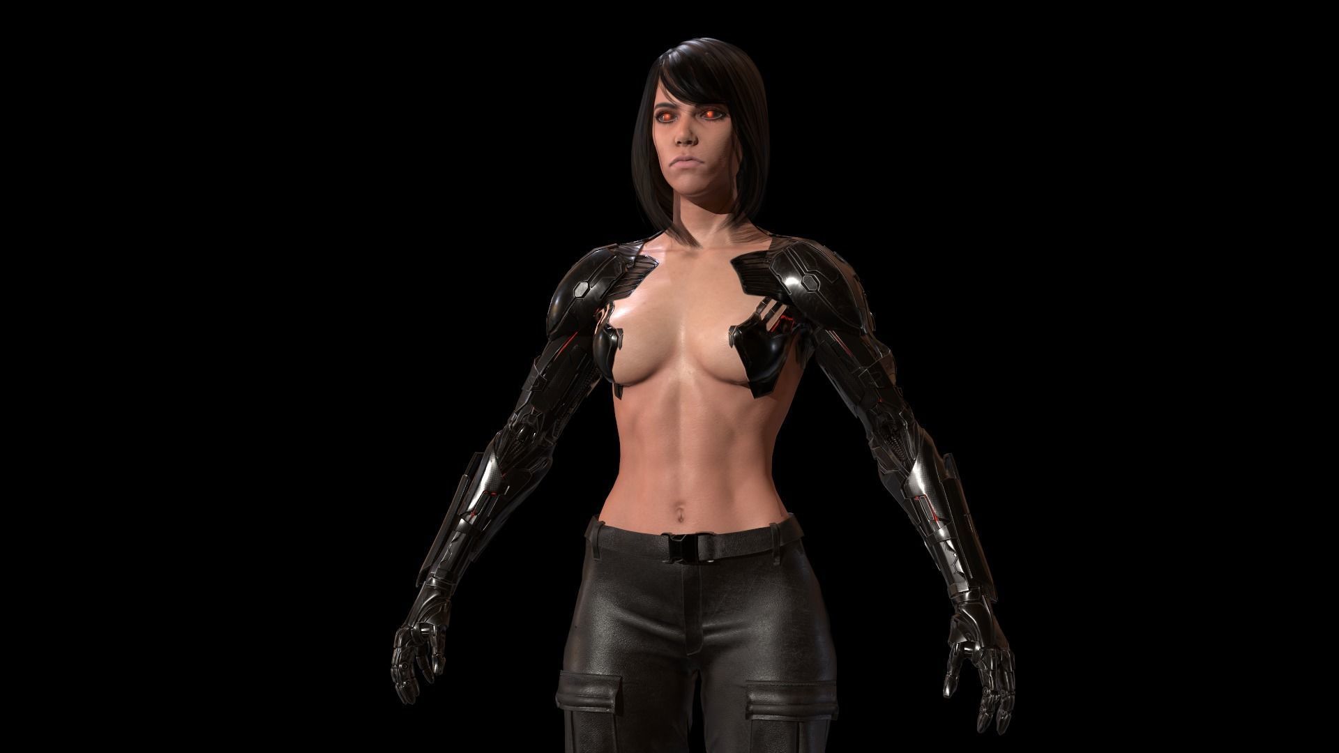 CyborgKiller woman holding gun Low-poly 3D model_33