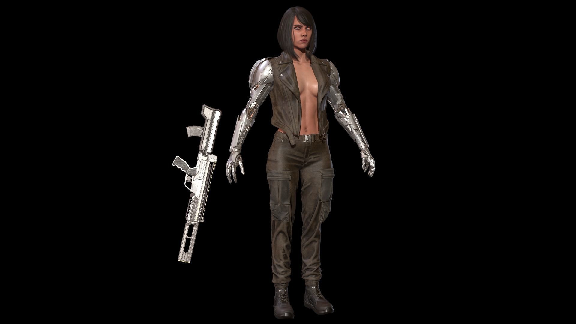 CyborgKiller woman holding gun Low-poly 3D model_30