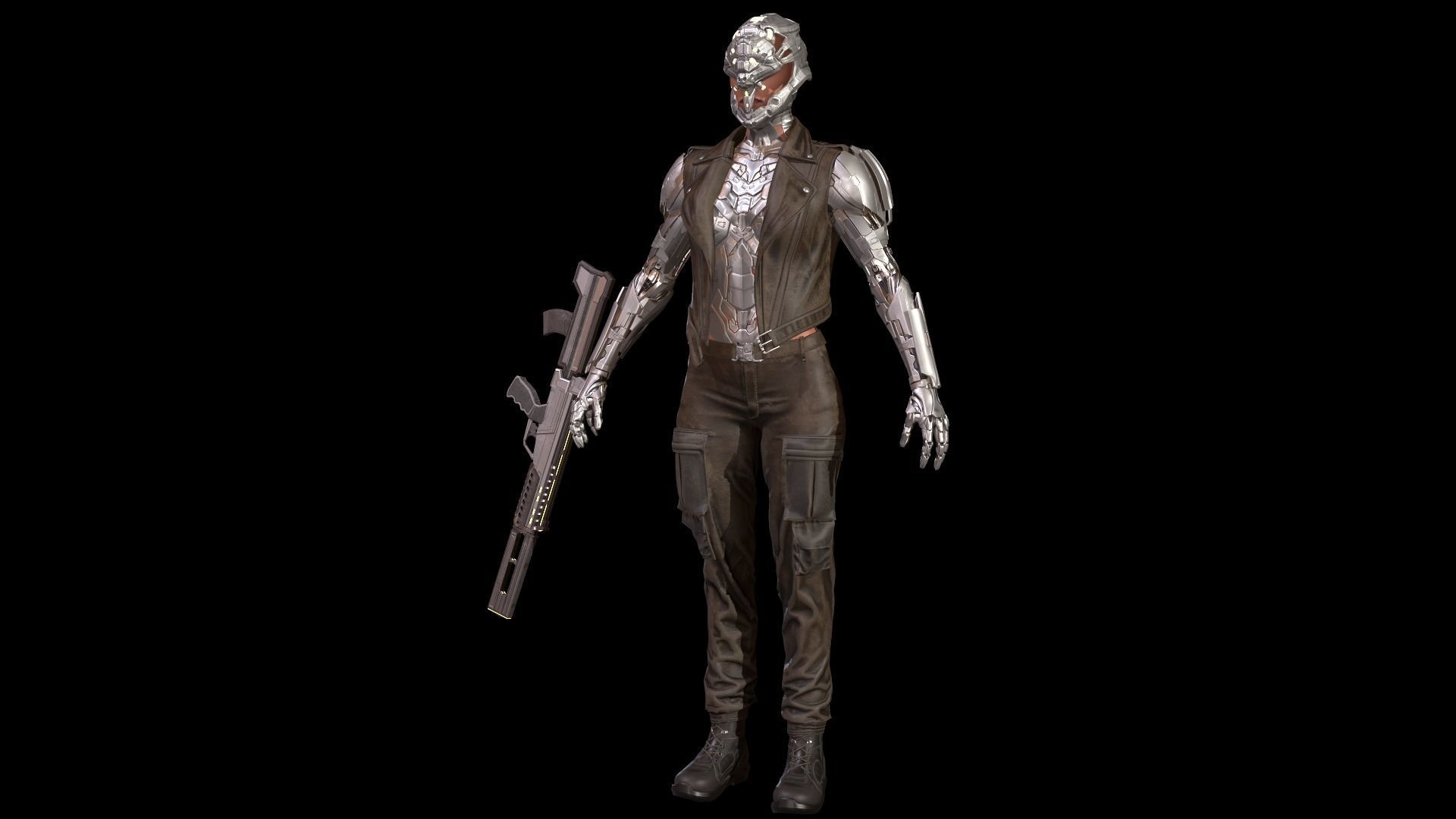 CyborgKiller woman holding gun Low-poly 3D model_31