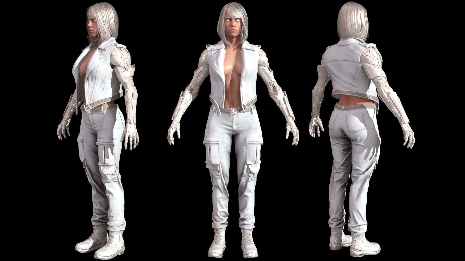 CyborgKiller woman holding gun Low-poly 3D model_7