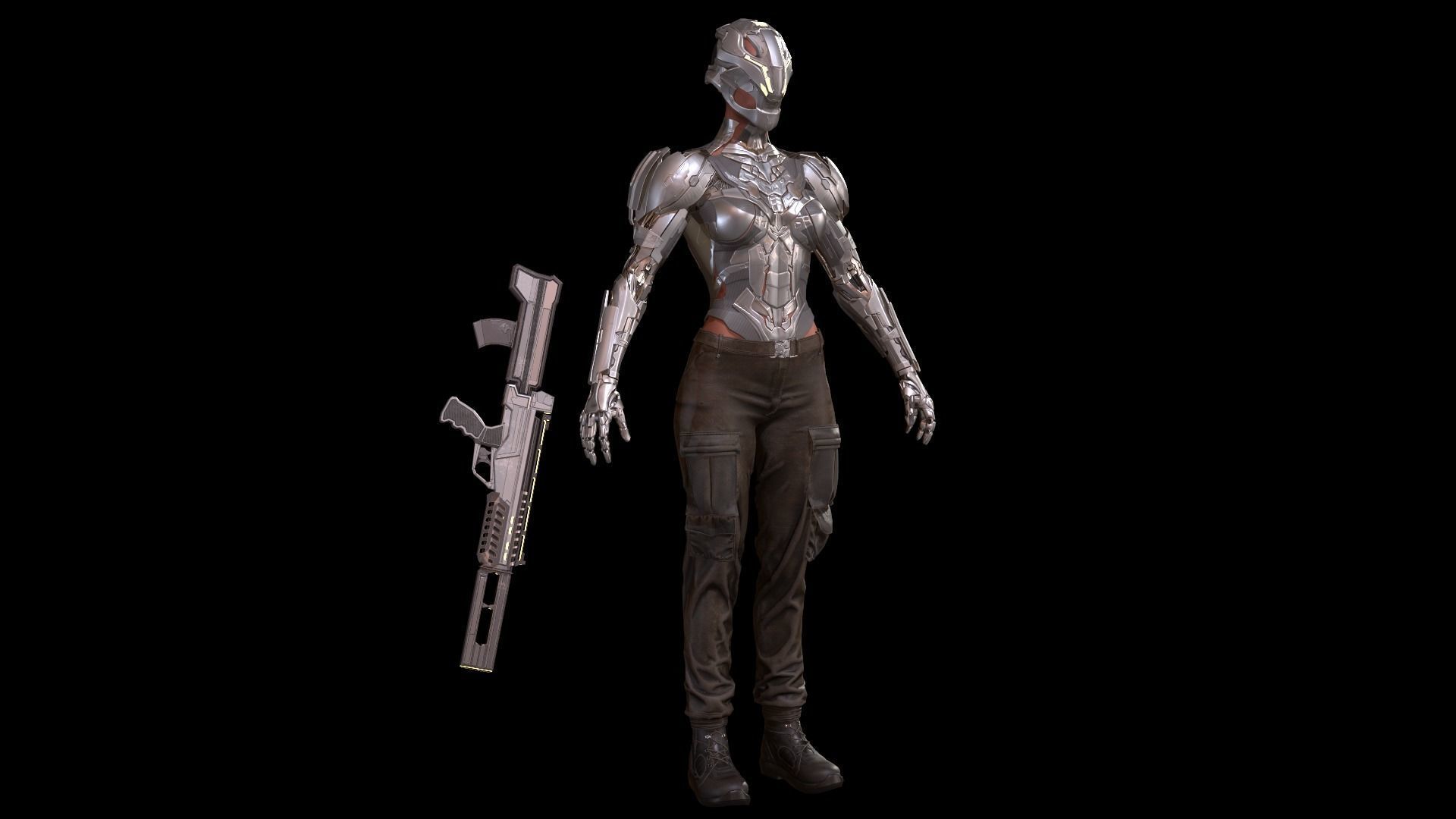 CyborgKiller woman holding gun Low-poly 3D model_73