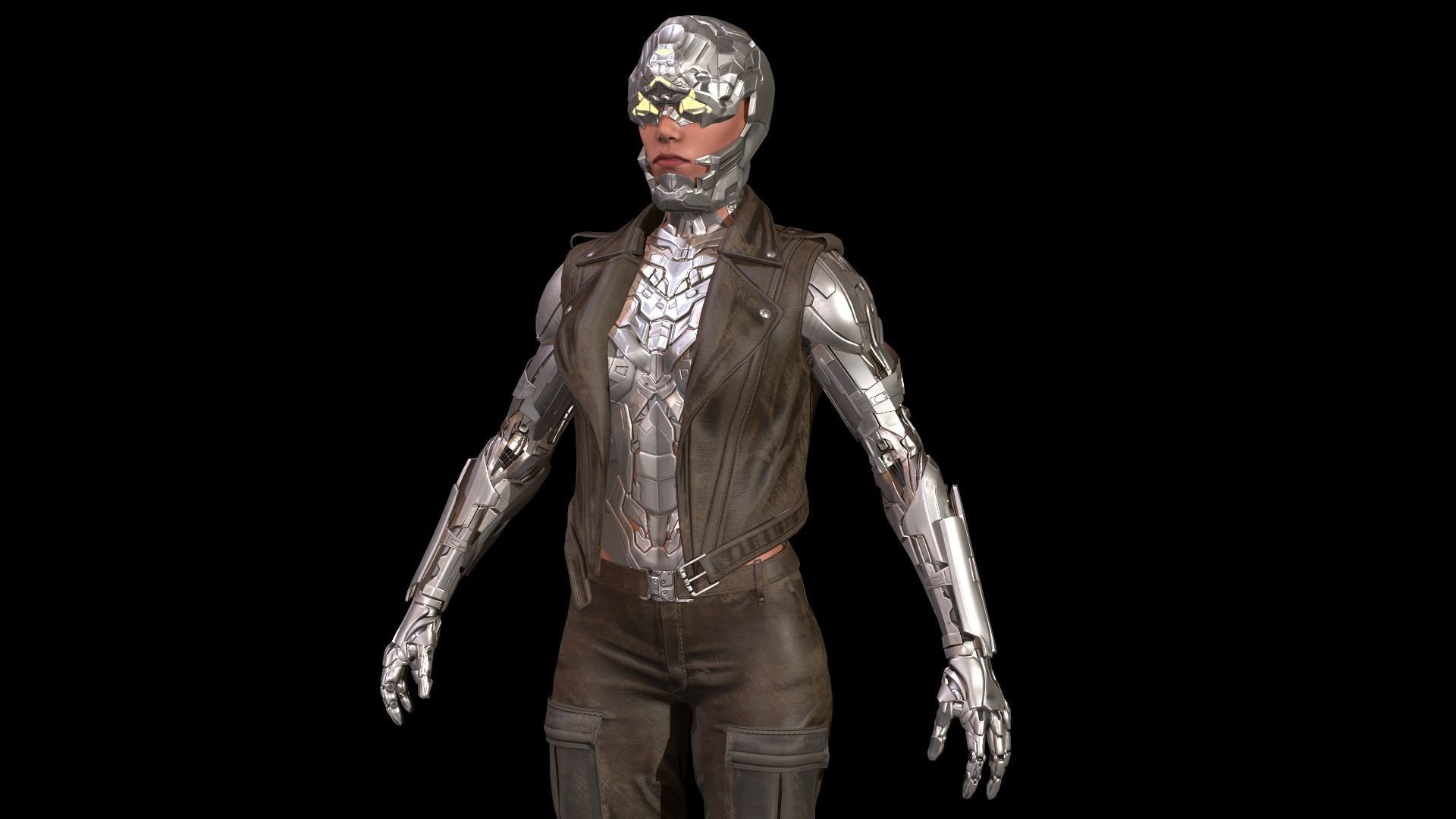 CyborgKiller woman holding gun Low-poly 3D model_50