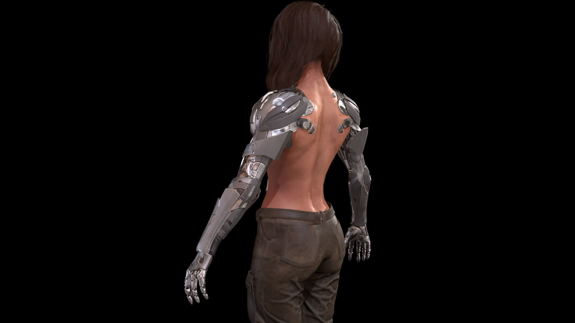 CyborgKiller woman holding gun Low-poly 3D model_51