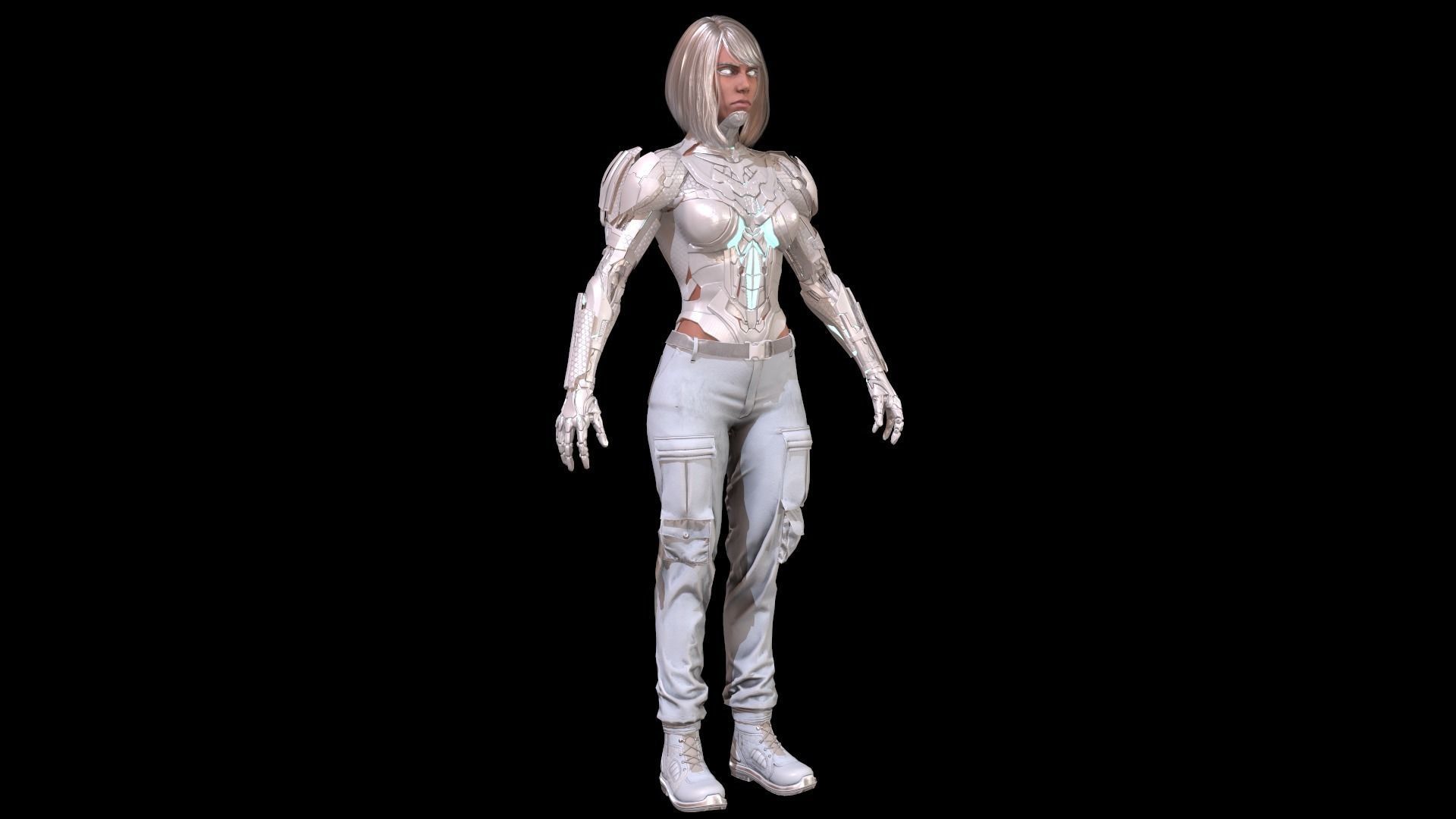 CyborgKiller woman holding gun Low-poly 3D model_15