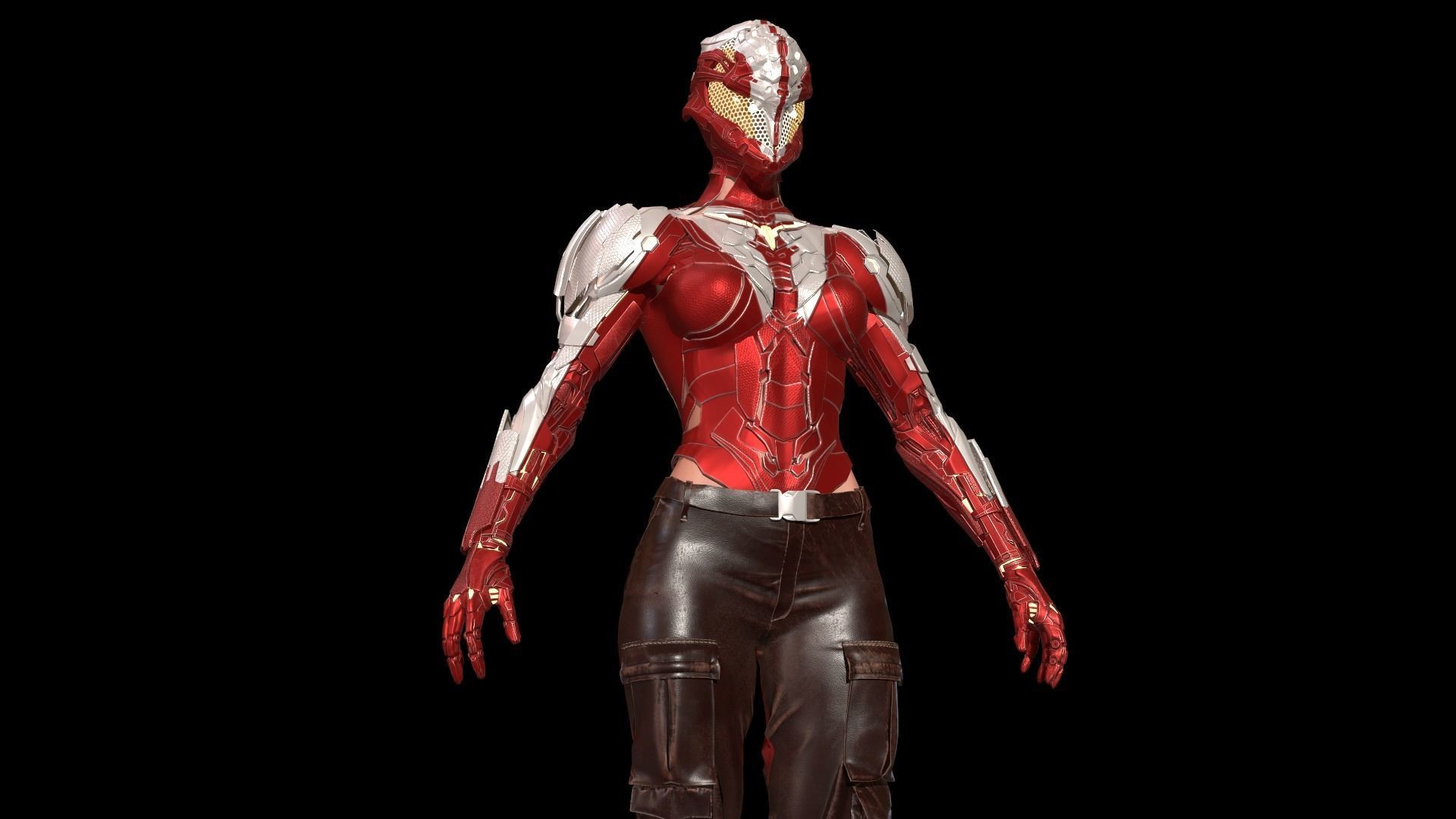 CyborgKiller woman holding gun Low-poly 3D model_53