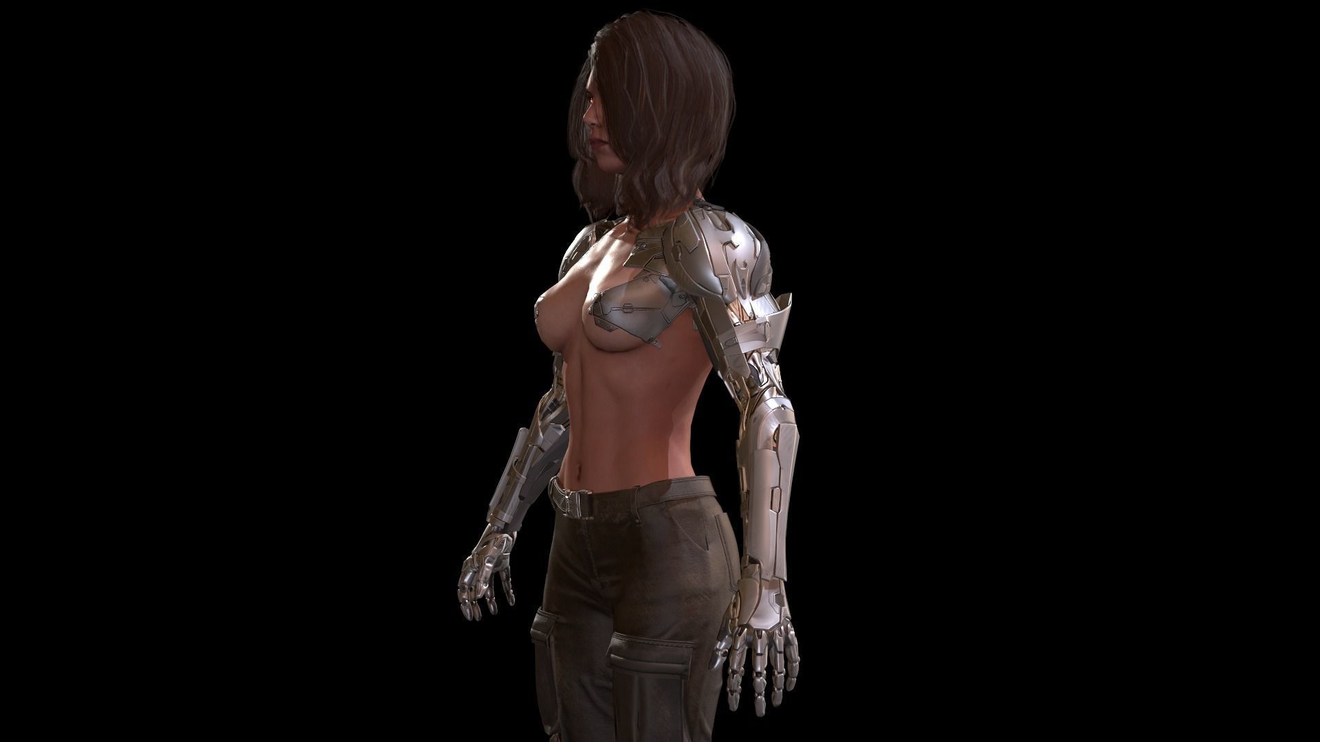 CyborgKiller woman holding gun Low-poly 3D model_29