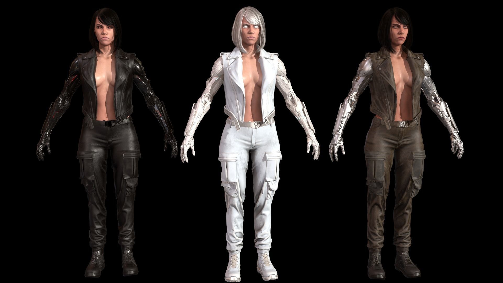 CyborgKiller woman holding gun Low-poly 3D model_71