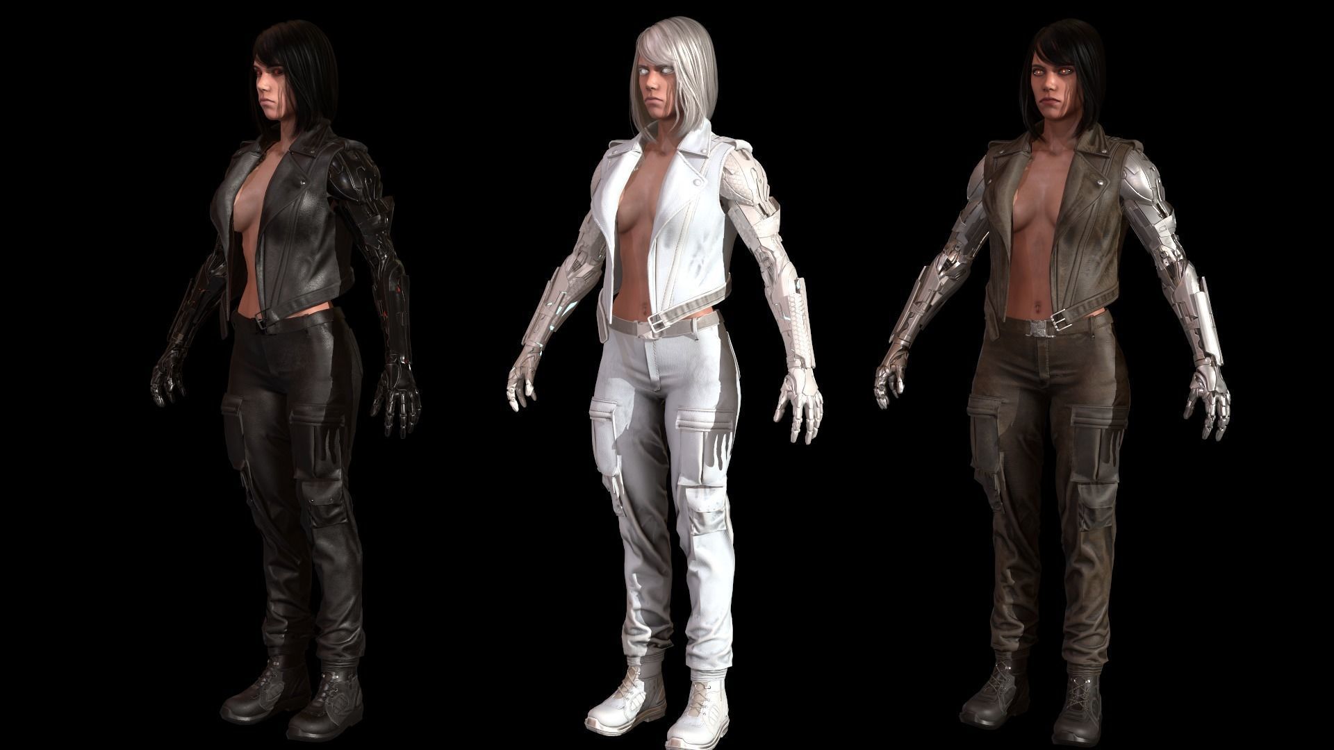 CyborgKiller woman holding gun Low-poly 3D model_60