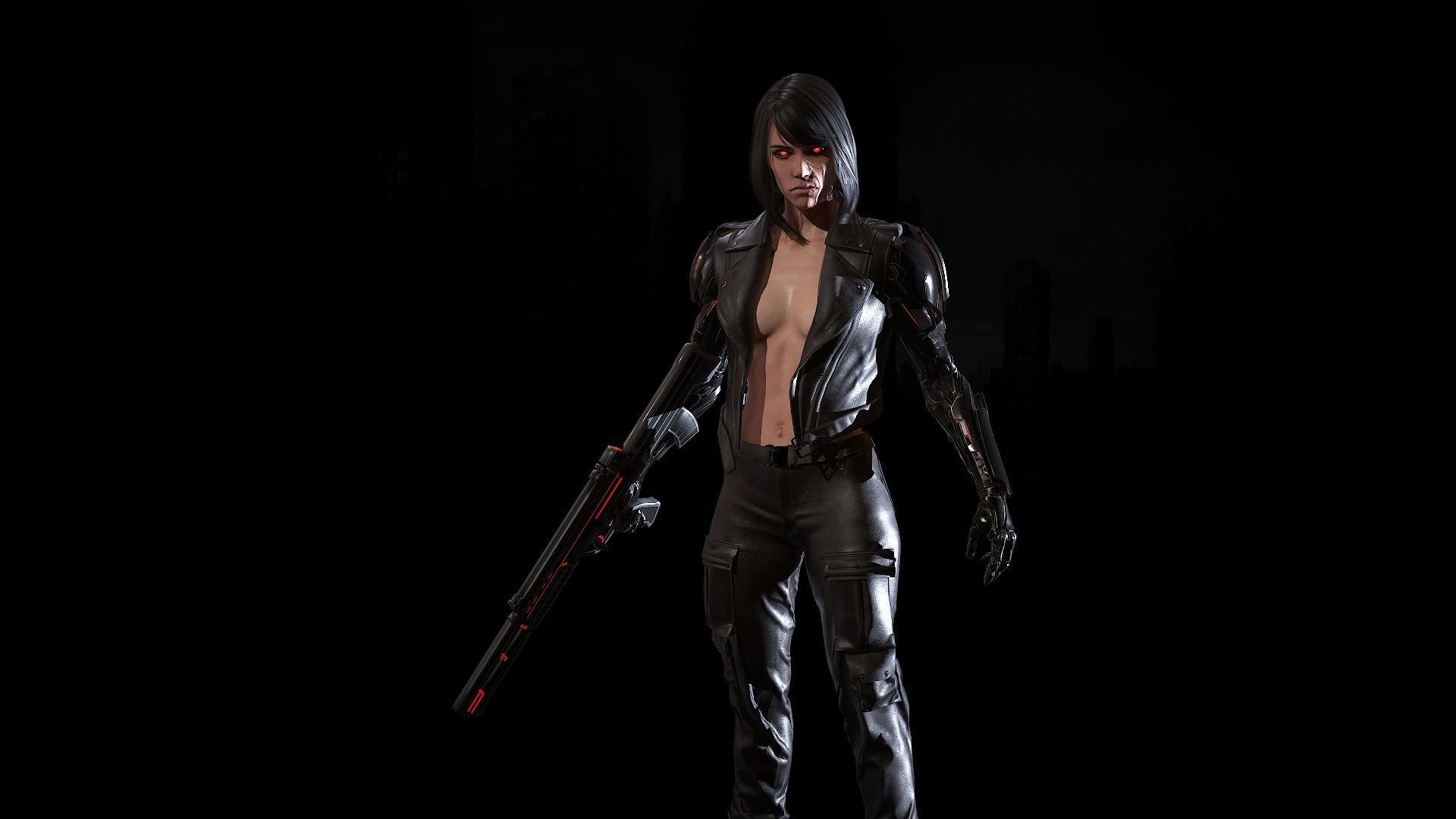 CyborgKiller woman holding gun Low-poly 3D model_49