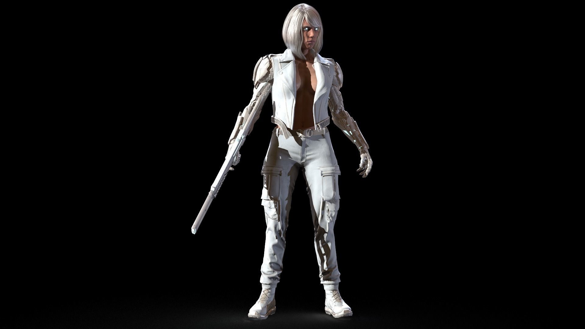 CyborgKiller woman holding gun Low-poly 3D model_24