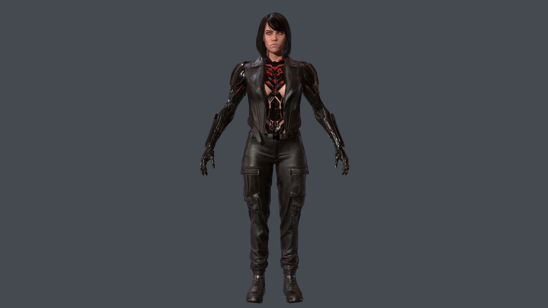 CyborgKiller woman holding gun Low-poly 3D model_12