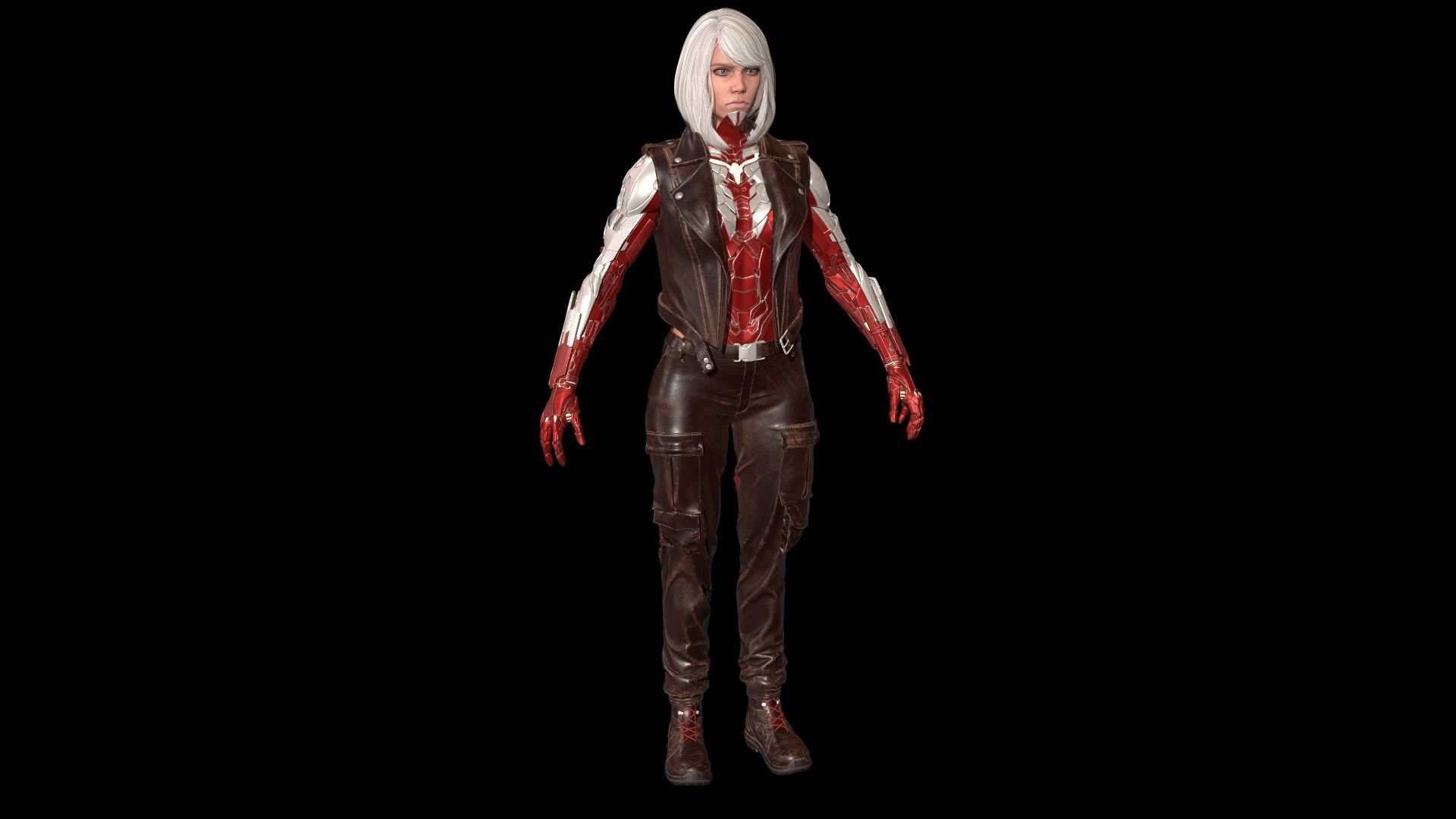 CyborgKiller woman holding gun Low-poly 3D model_40