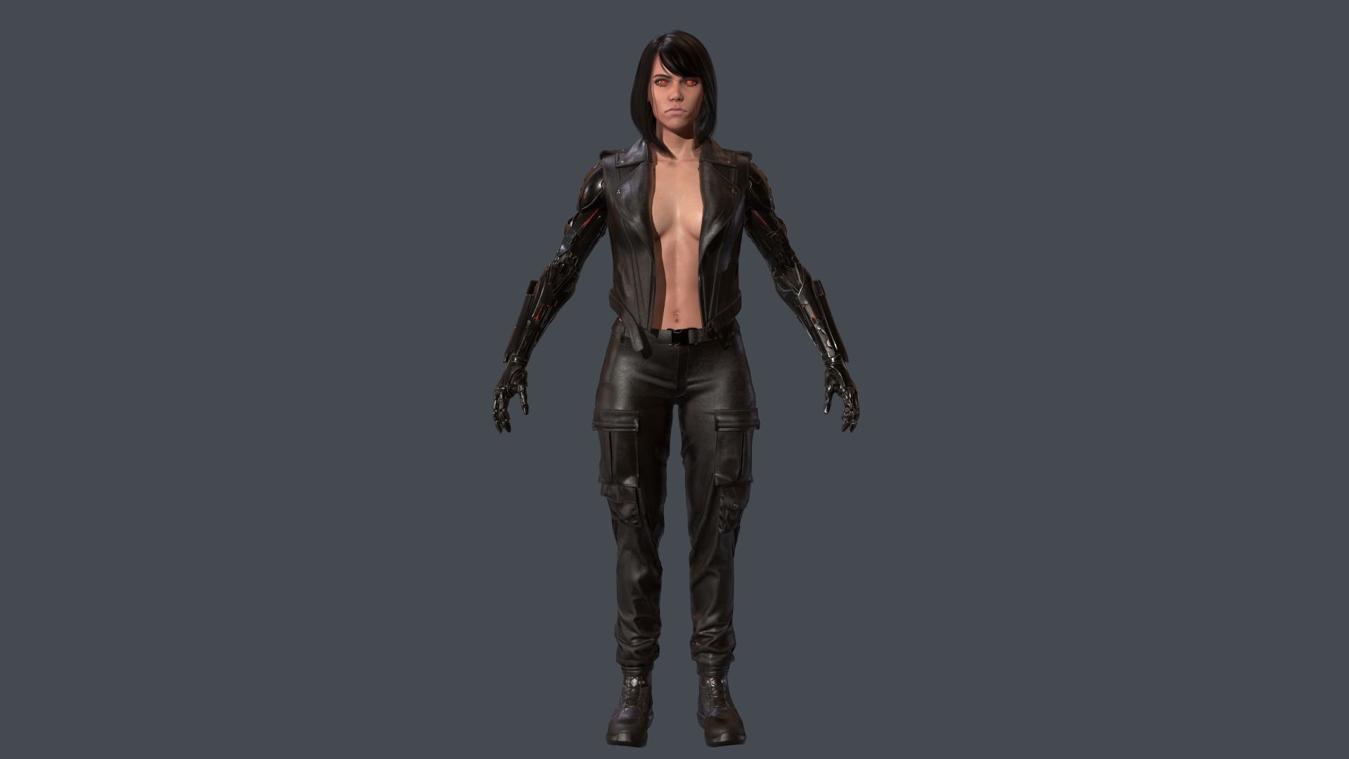 CyborgKiller woman holding gun Low-poly 3D model_18