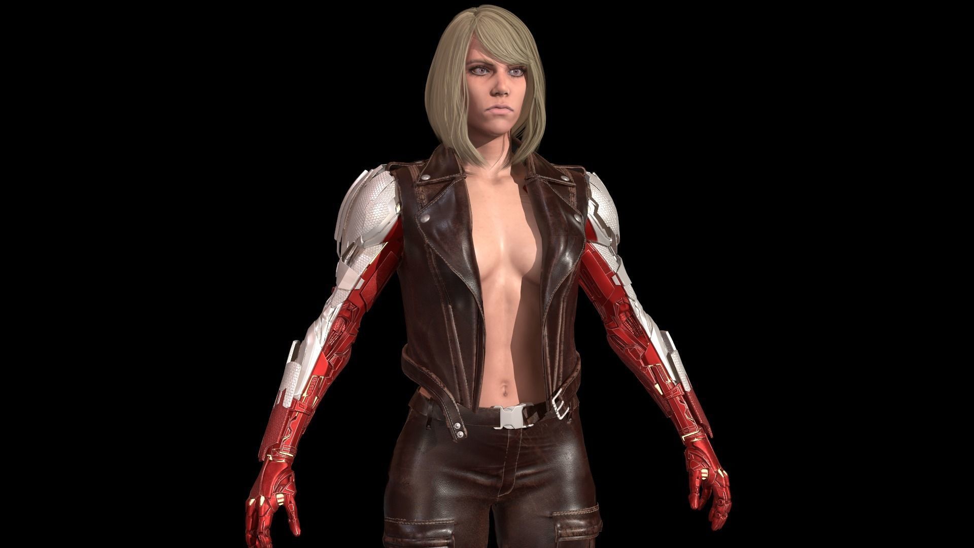 CyborgKiller woman holding gun Low-poly 3D model_59