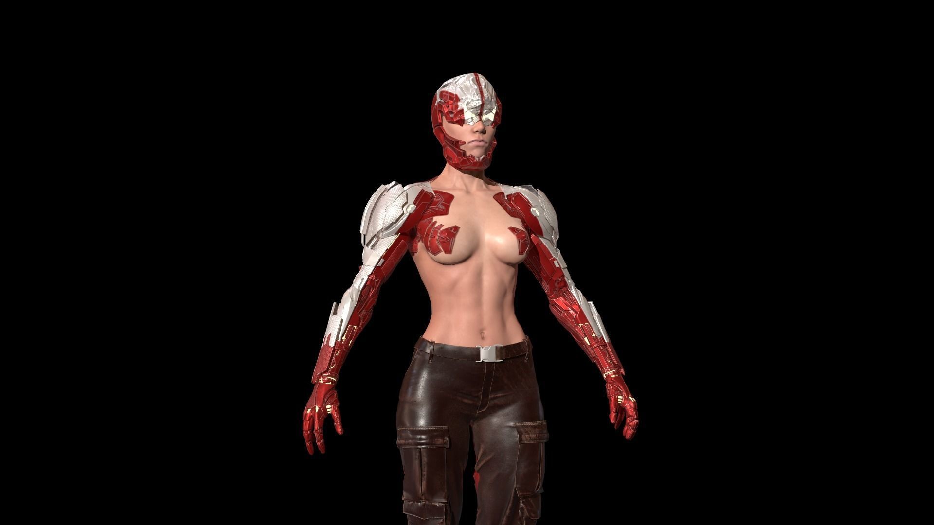 CyborgKiller woman holding gun Low-poly 3D model_21