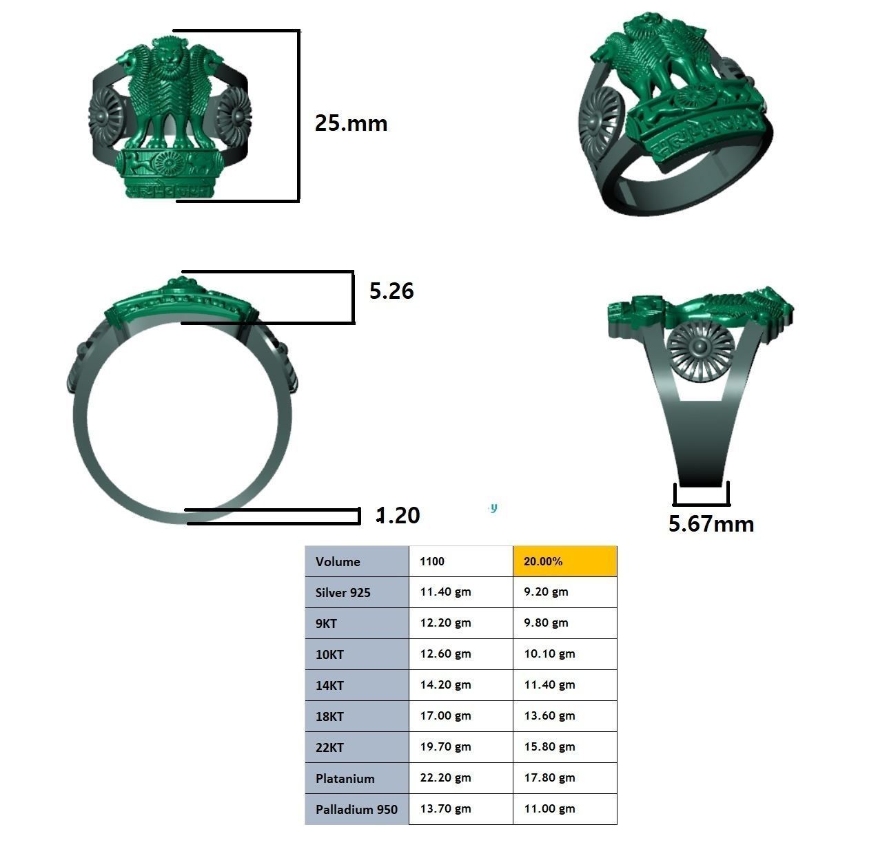 India Ashoka Gents Ring 3D print model  3D print model_4