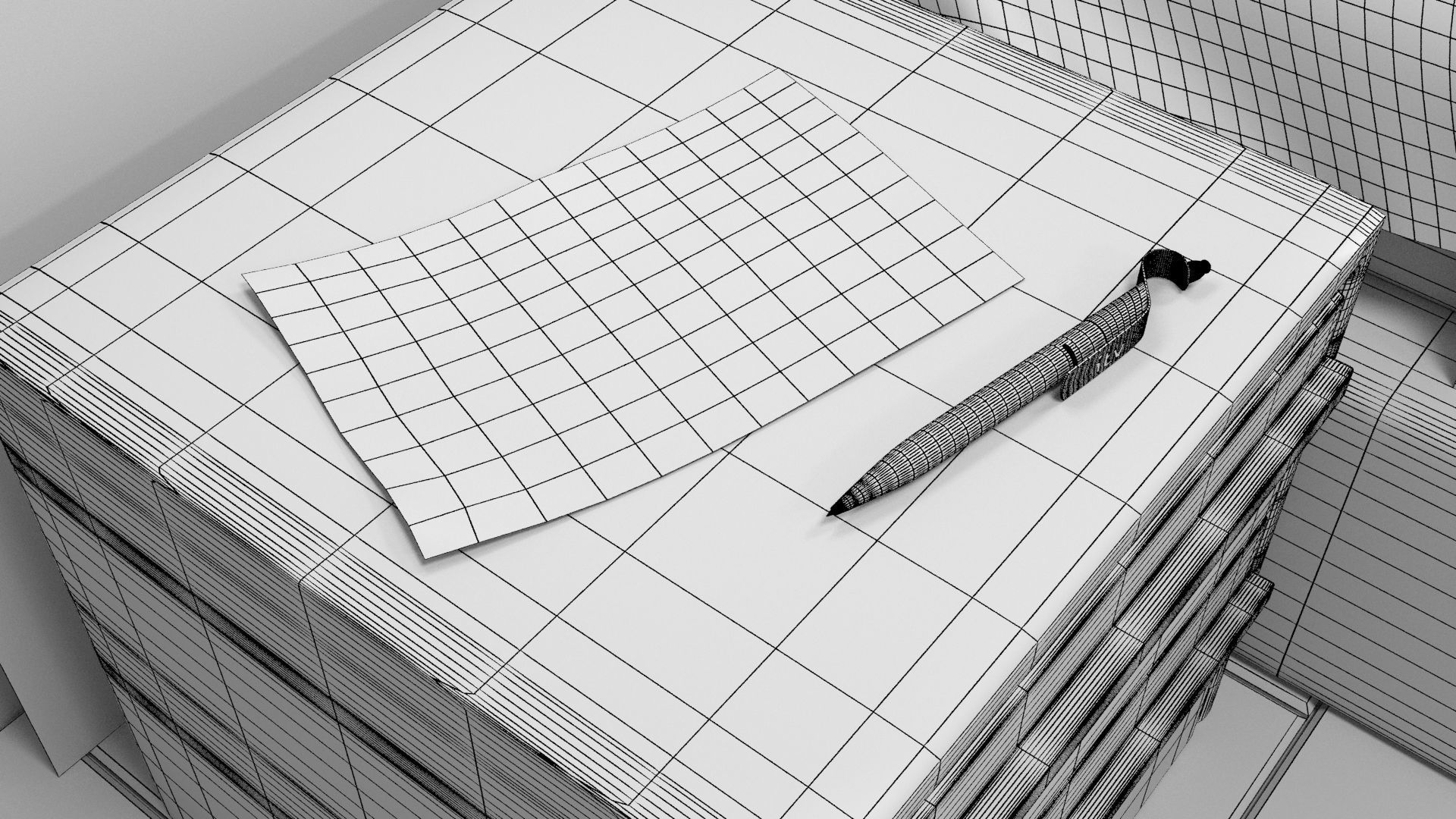 Bedroom with wooden floor and bed 3D model_7