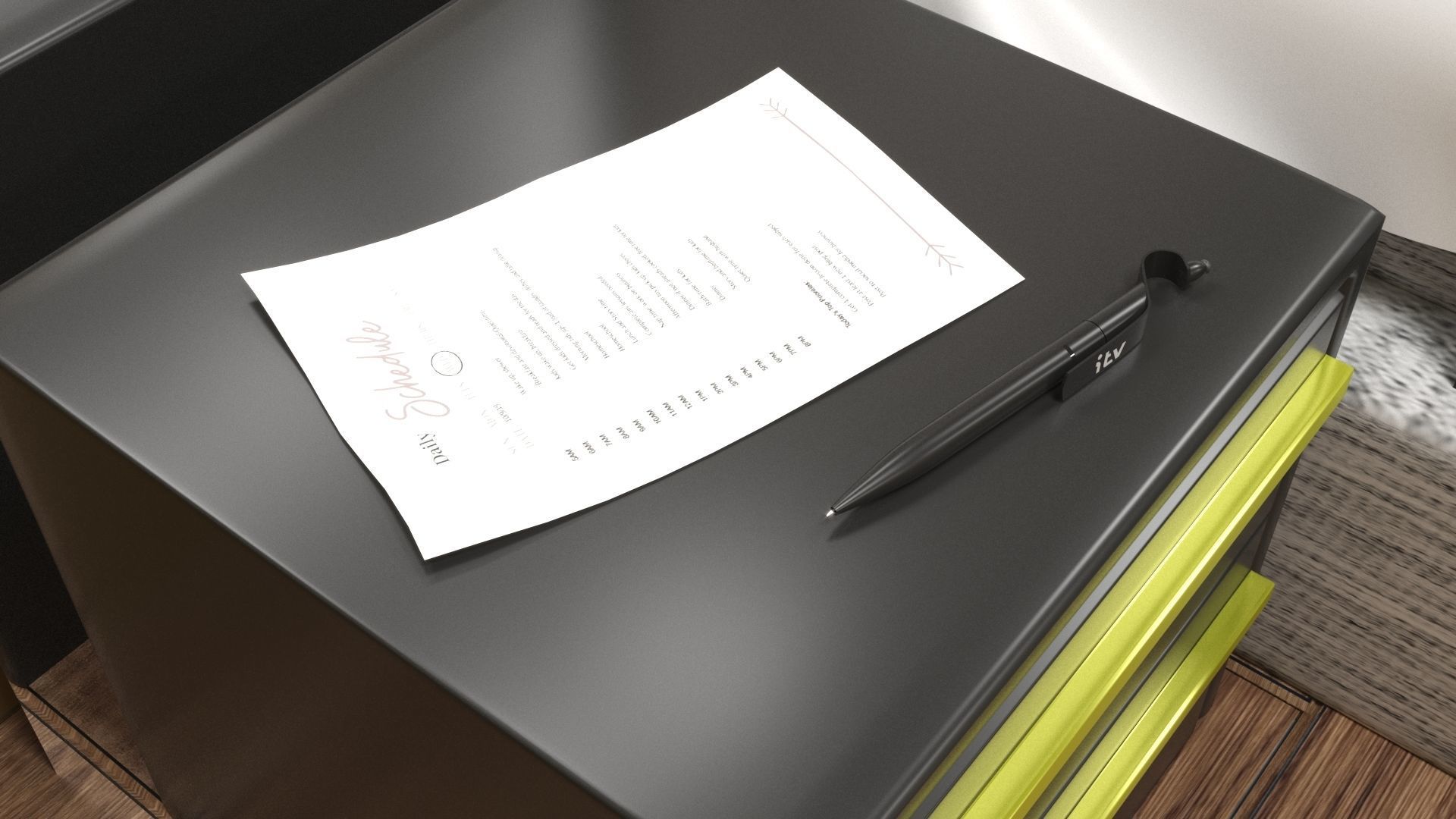 Bedroom with wooden floor and bed 3D model_4