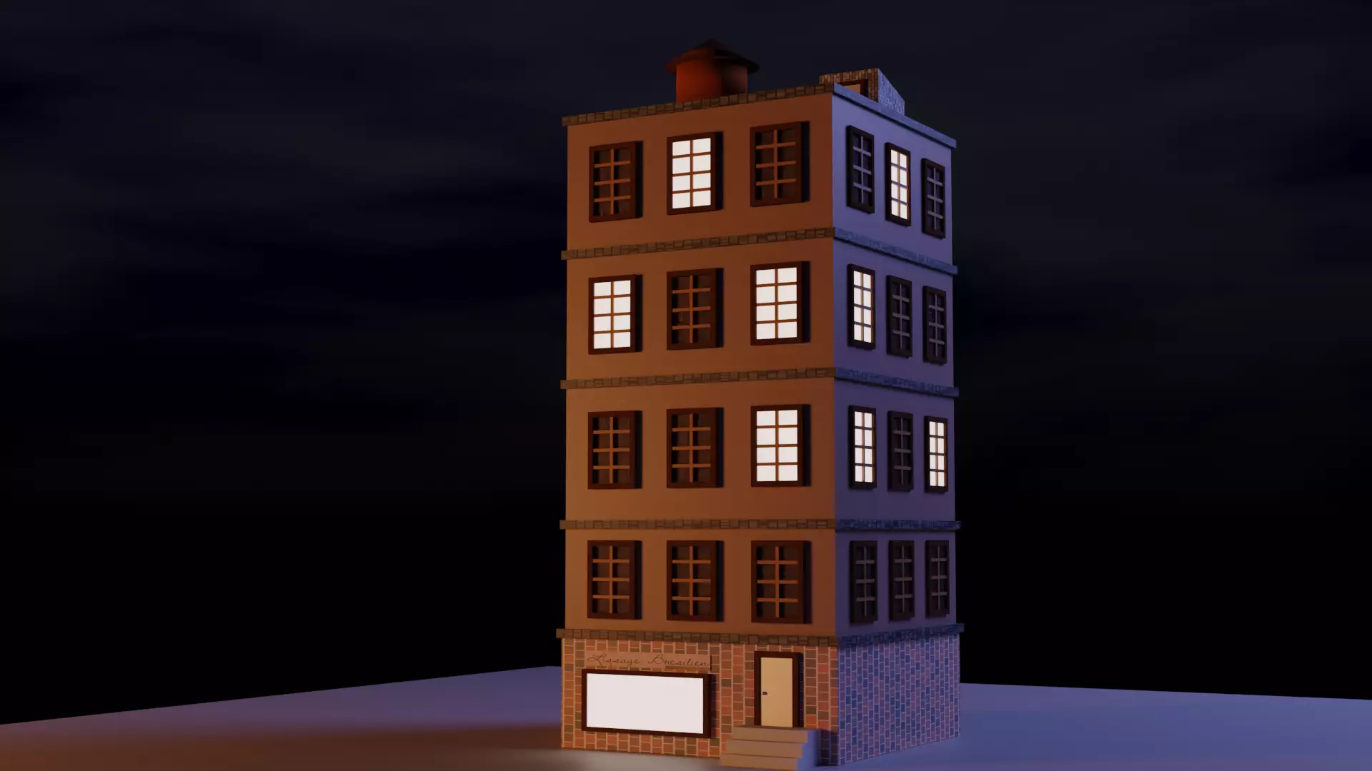 Building tall at night Low-poly 3D model_0