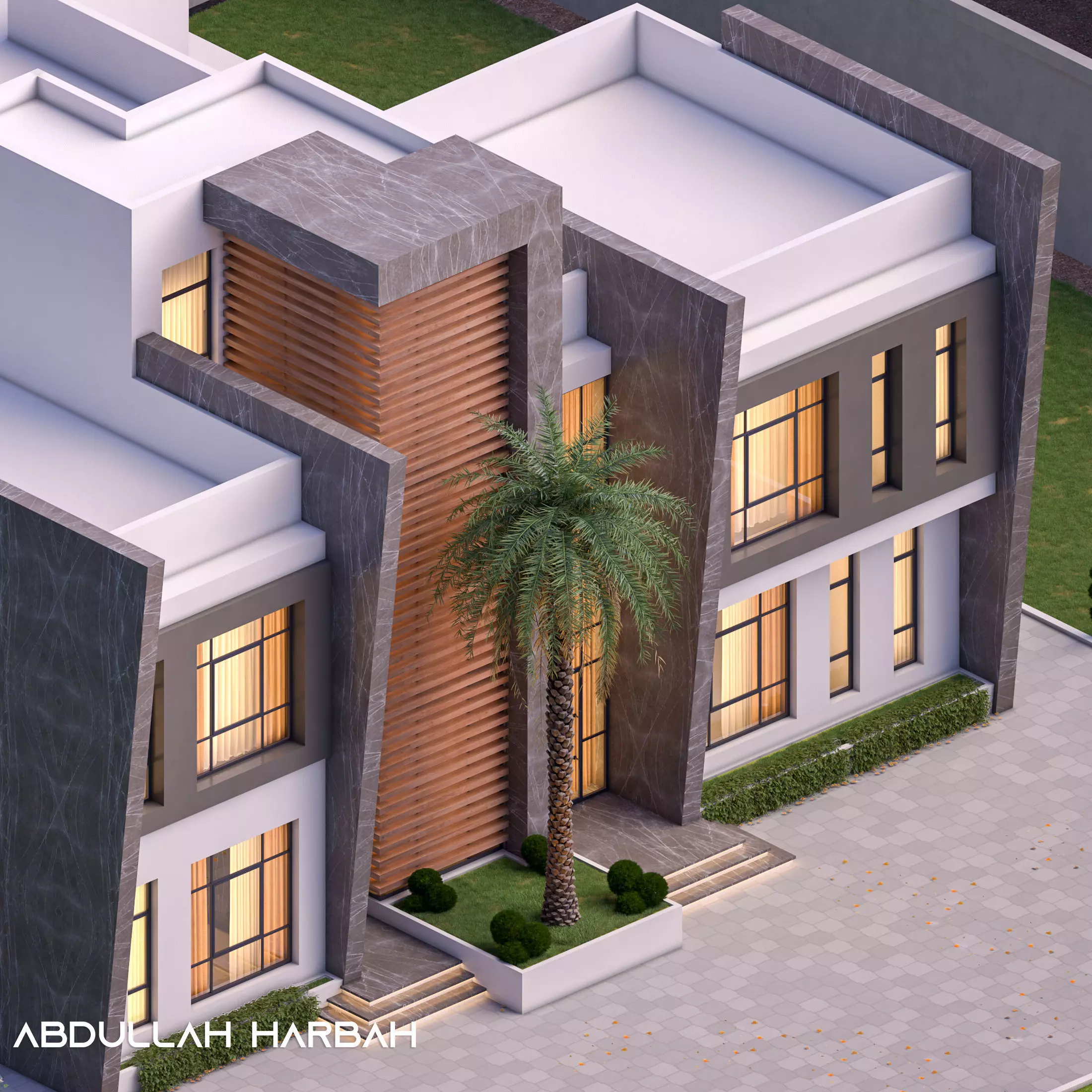 Modern Villa - Full Exterior scene 3D model_0