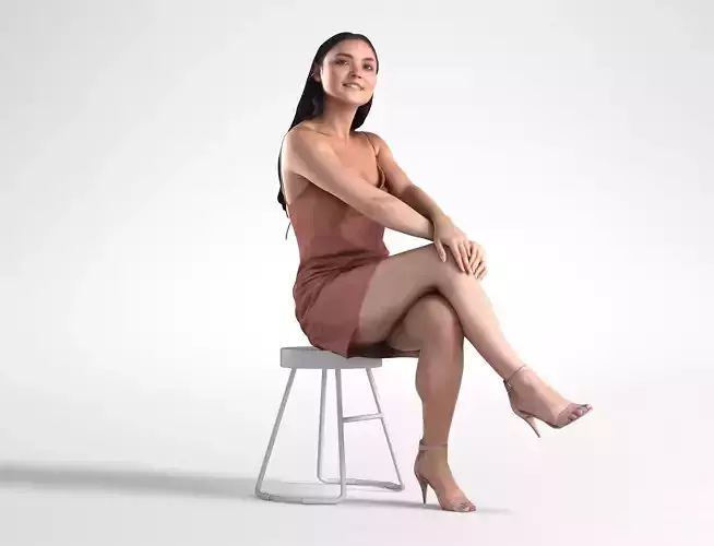 Woman in Dress Sitting Restaurant Low poly Charley 1919