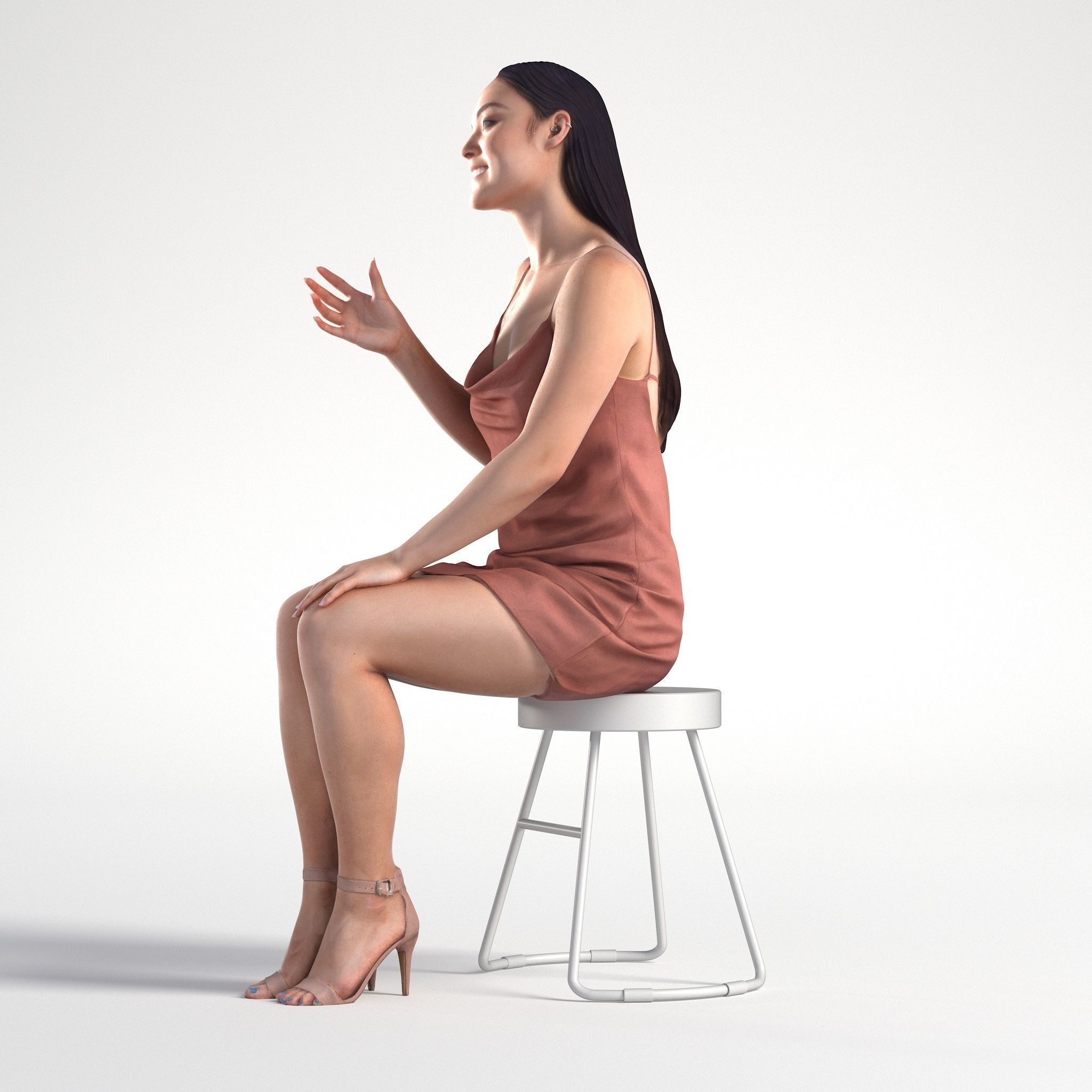 Woman in Dress Sitting Restaurant Low poly Charley 1921 3D model_7