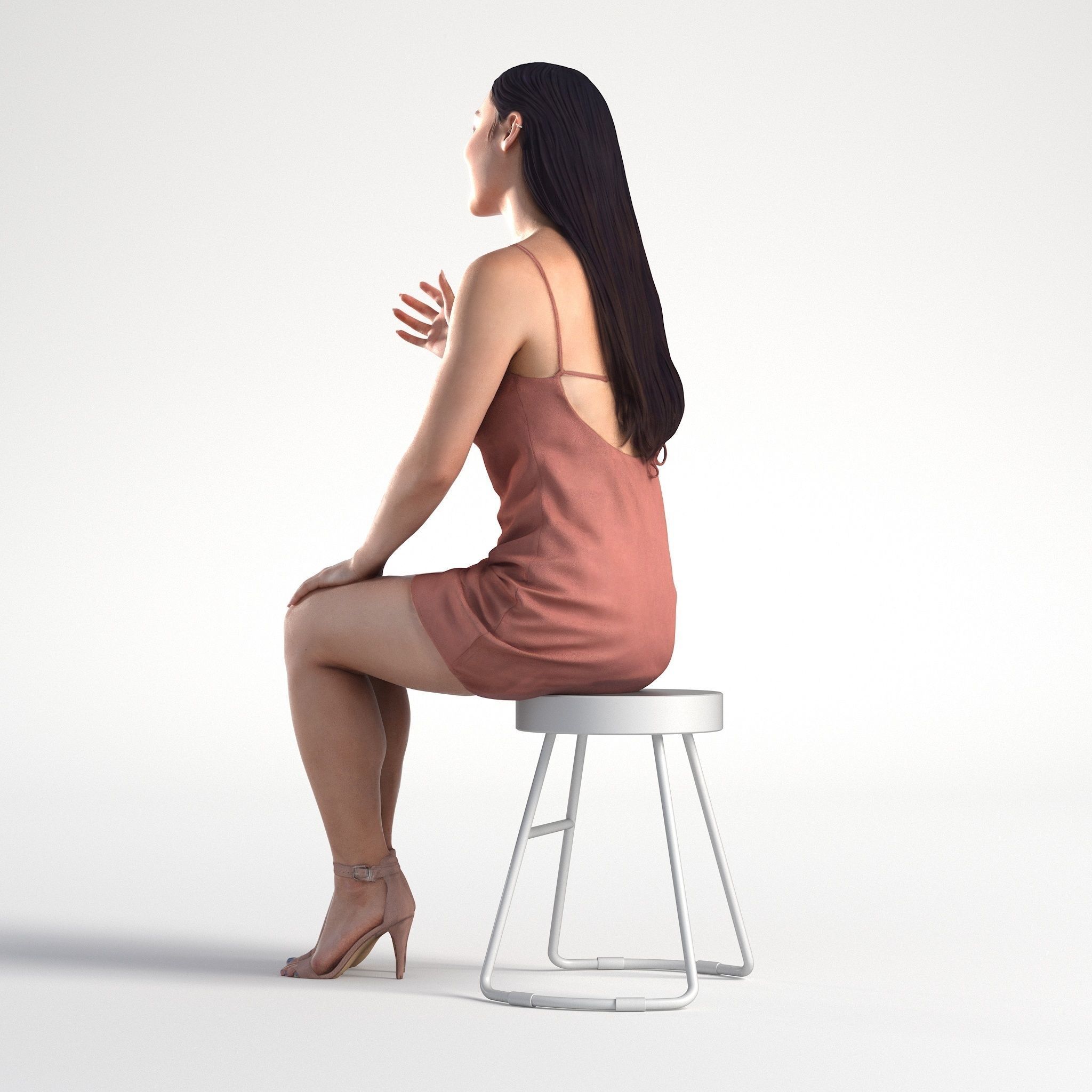 Woman in Dress Sitting Restaurant Low poly Charley 1921 3D model_6