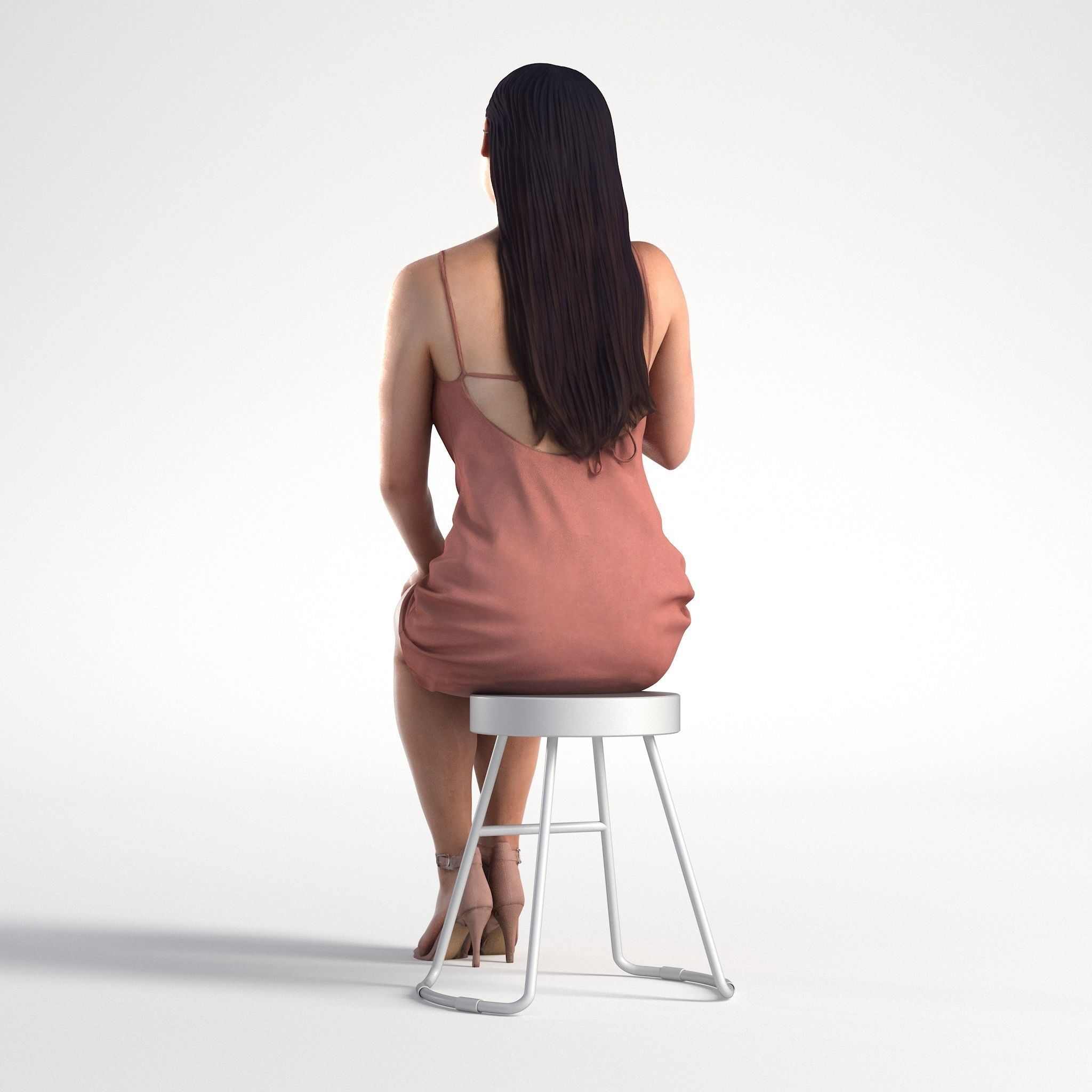 Woman in Dress Sitting Restaurant Low poly Charley 1921 3D model_5