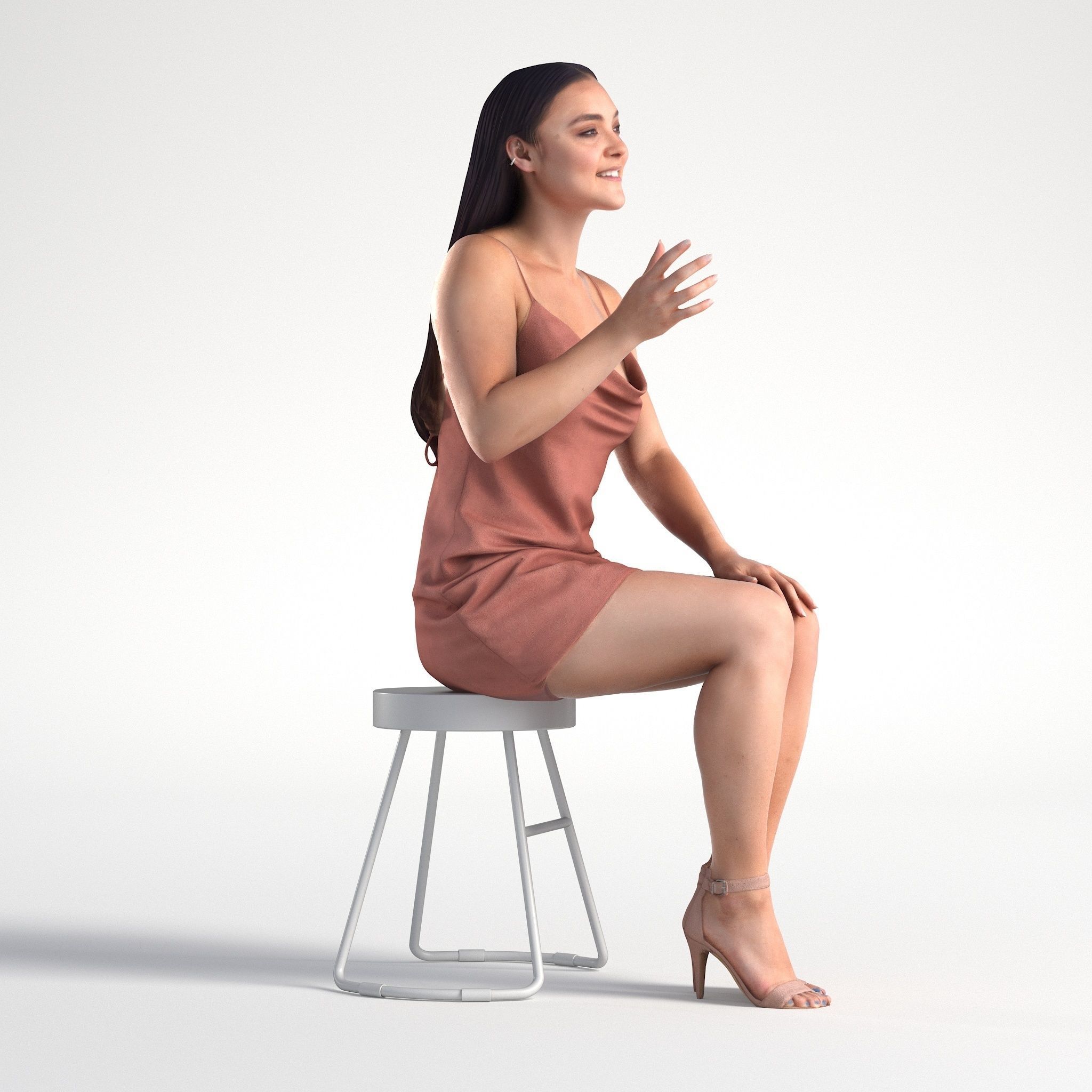 Woman in Dress Sitting Restaurant Low poly Charley 1921 3D model_2