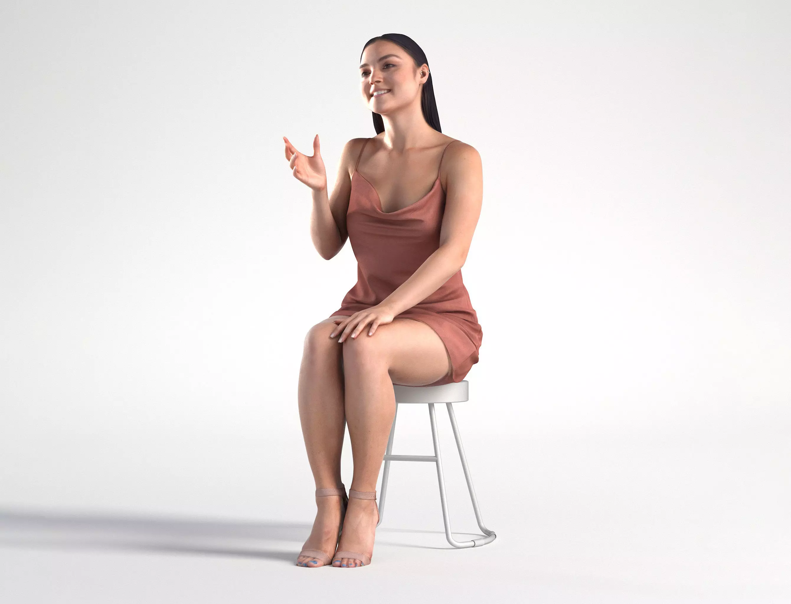 Woman in Dress Sitting Restaurant Low poly Charley 1921 3D model_0