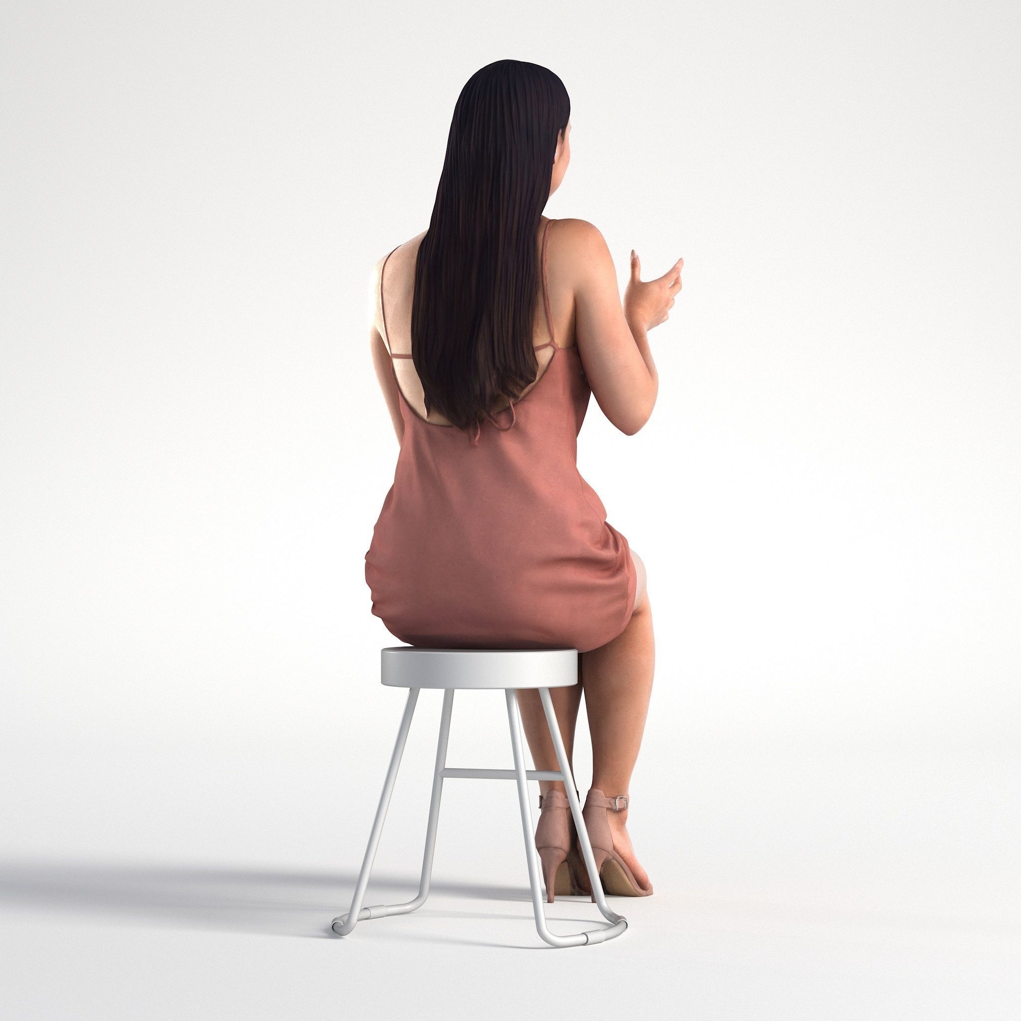 Woman in Dress Sitting Restaurant Low poly Charley 1921 3D model_4