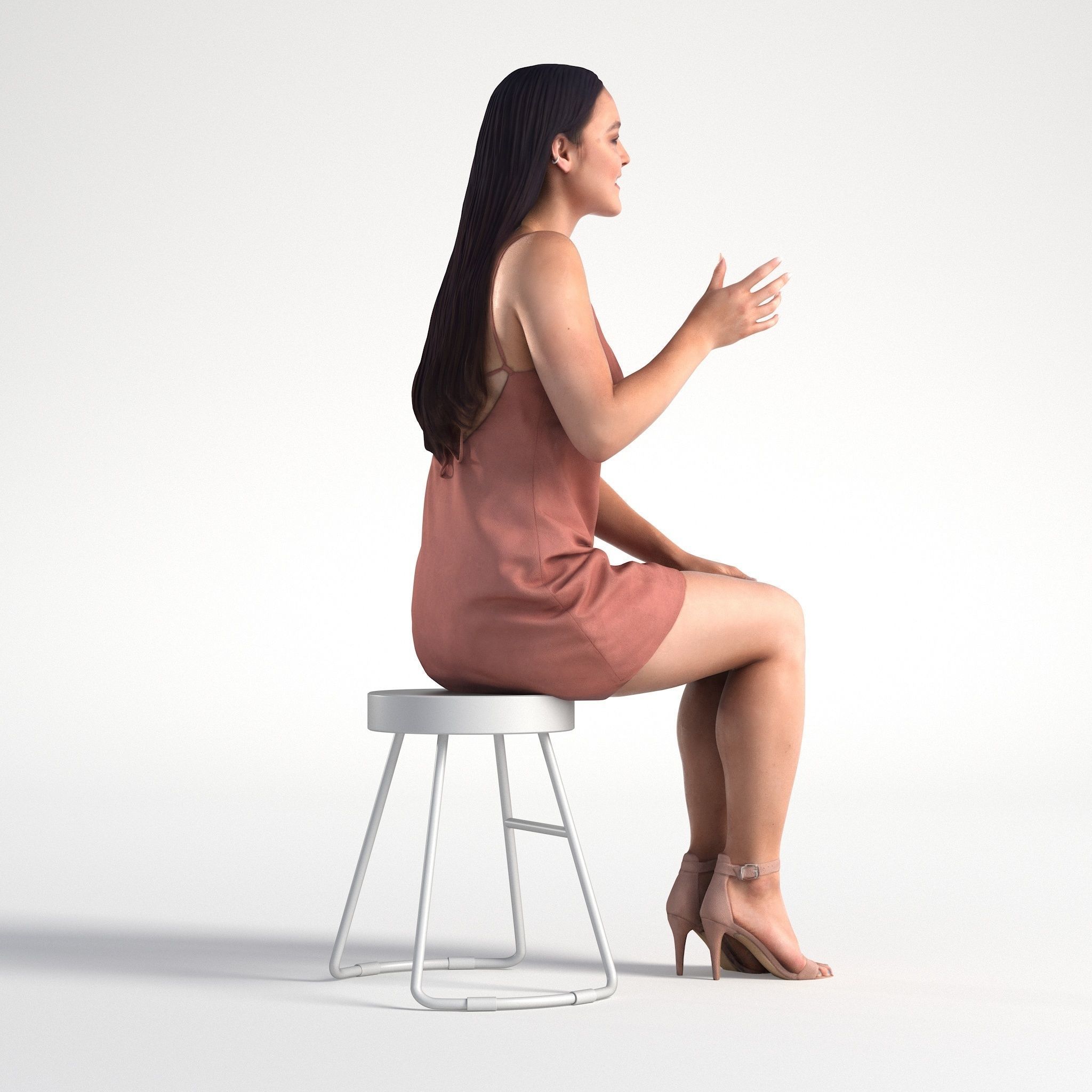 Woman in Dress Sitting Restaurant Low poly Charley 1921 3D model_3